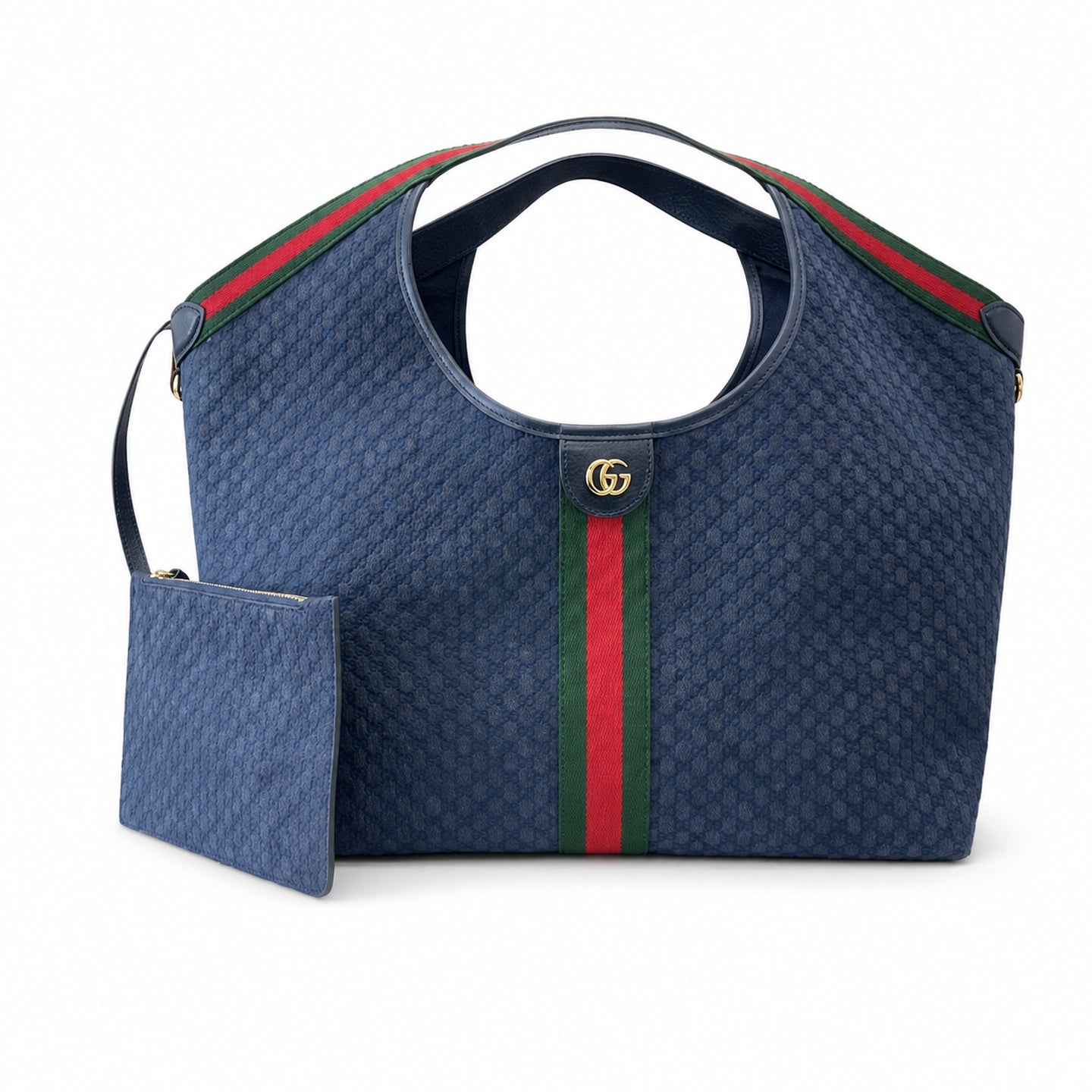 Gucci Giglio Large Leather Black Blue Tote Bag