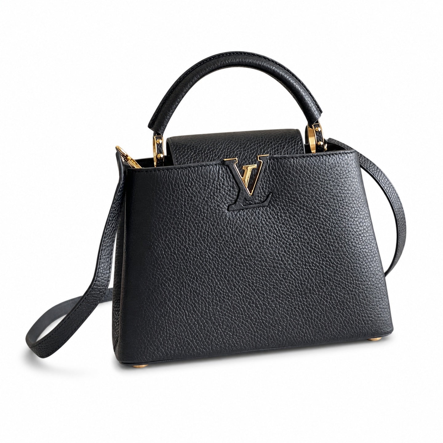 Louis Vuitton Capucines Small Leather Black Gold Handbag