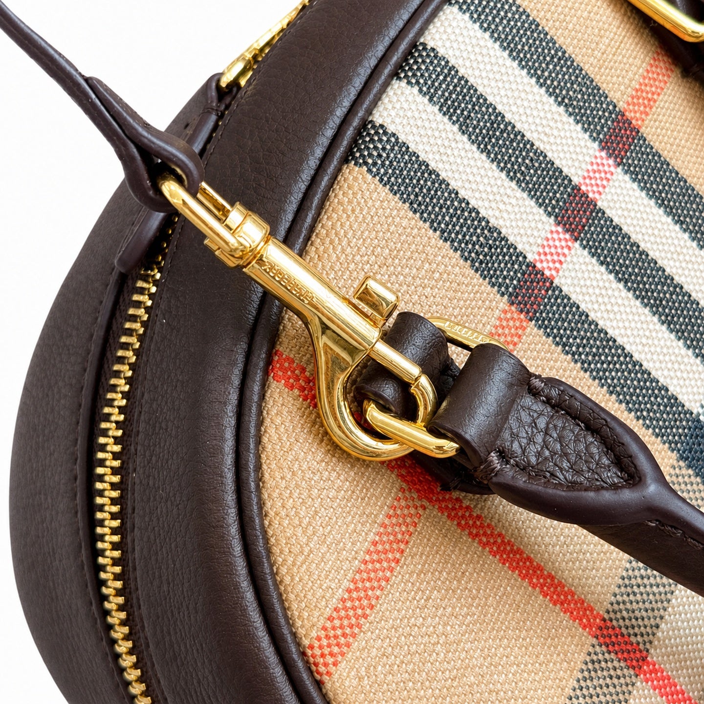 Burberry Highlands Mini Cotton Leather Check Bowling Bag