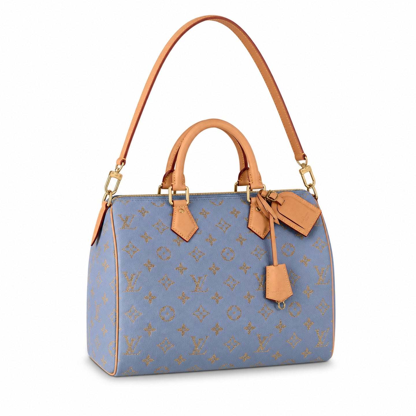 Louis Vuitton Speedy Bandouliere Embroidered Leather Gray Blue Gold Handbag