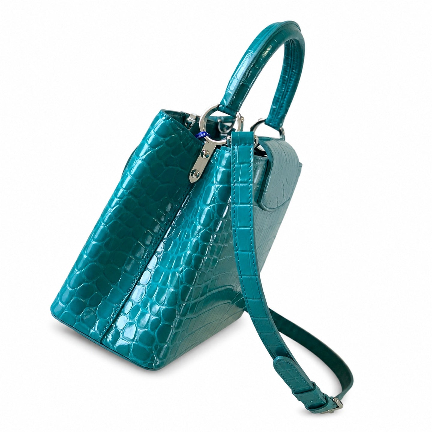 Louis Vuitton Capucines Medium Croc-Embossed Leather Green Silver Handbag
