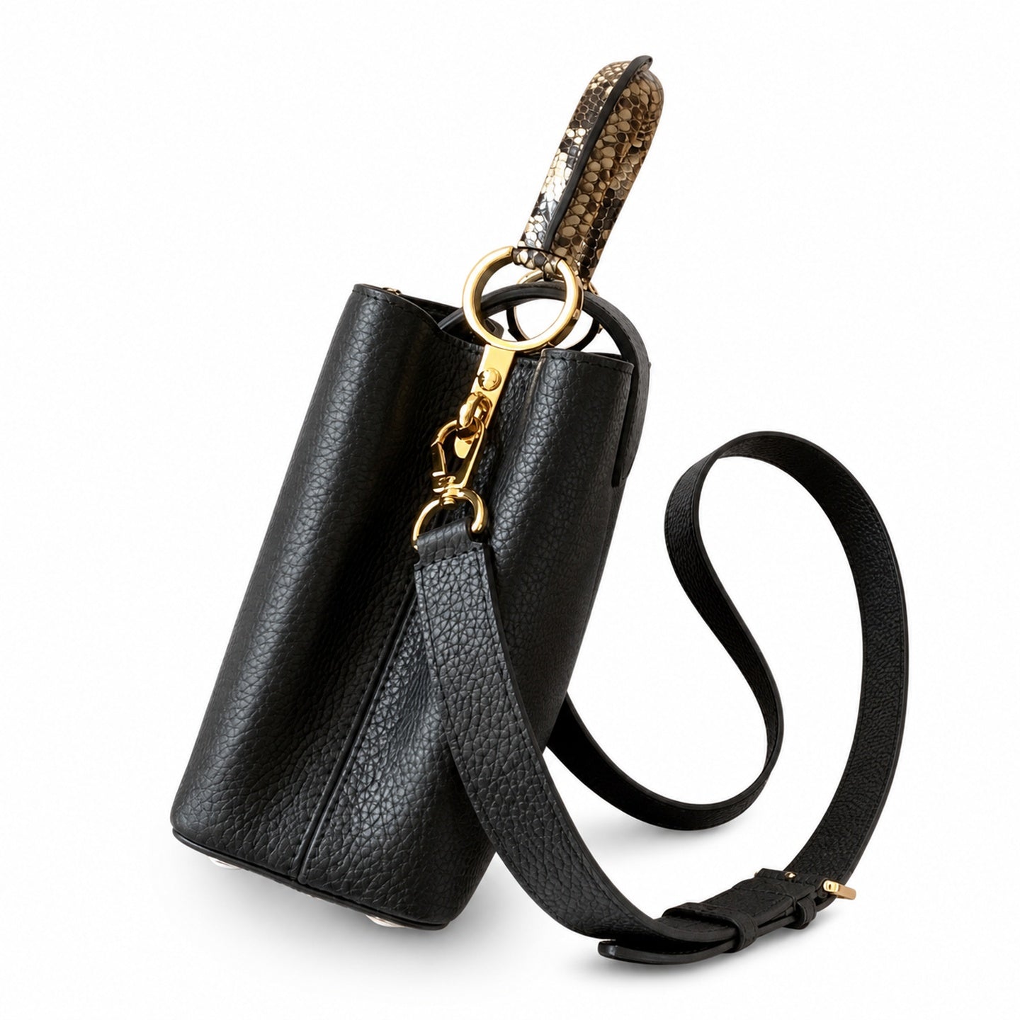Louis Vuitton Capucines Mini Snakeskin Leather Black Gold Handbag