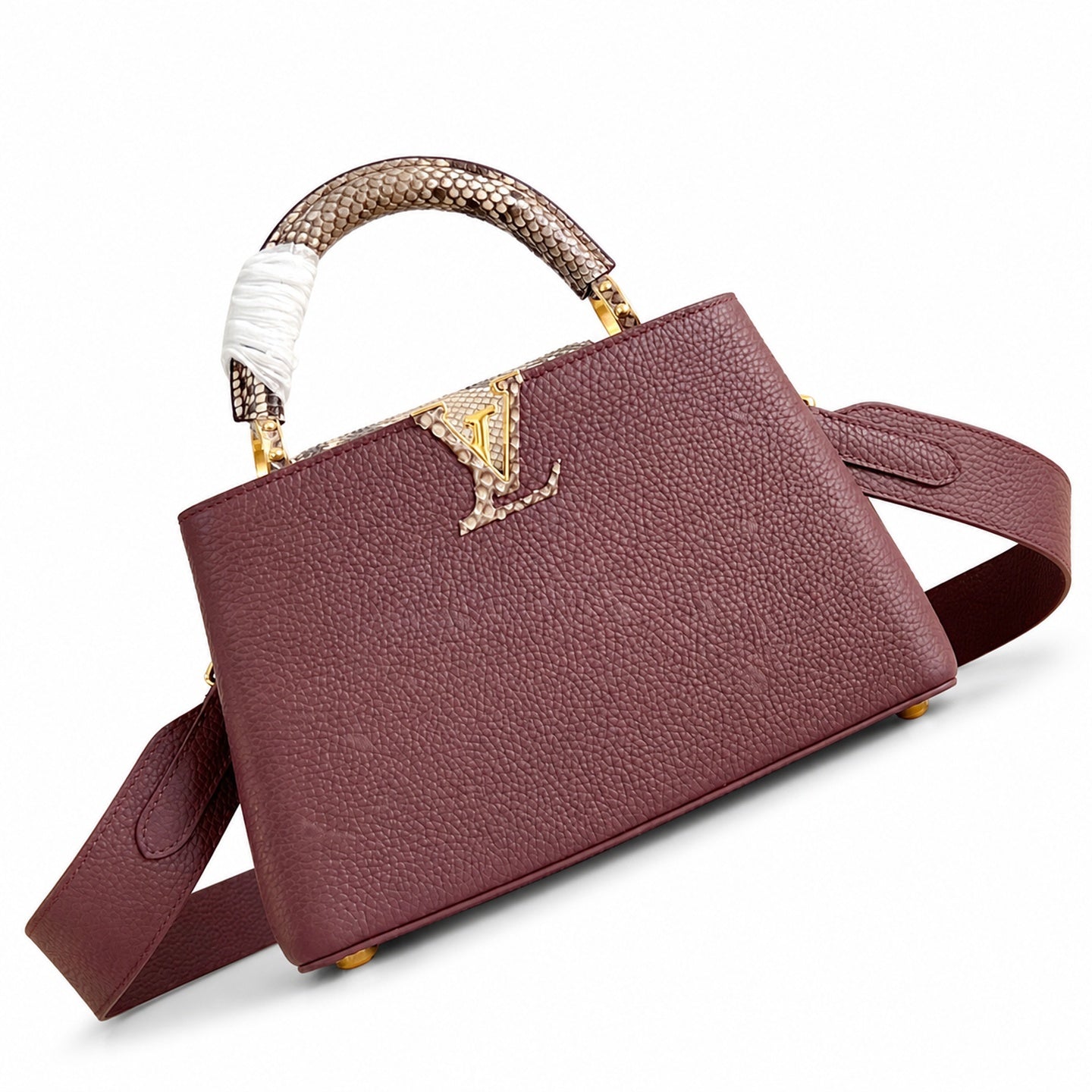 Louis Vuitton Capucines Small Snakeskin Leather Burgundy Handbag