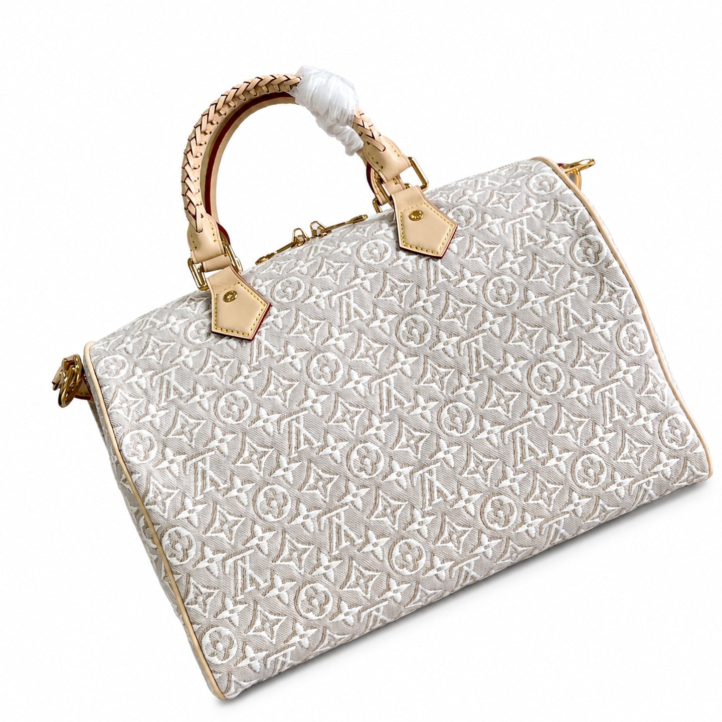 Louis Vuitton Speedy Embroidered Canvas Jacquard Leather Handbag