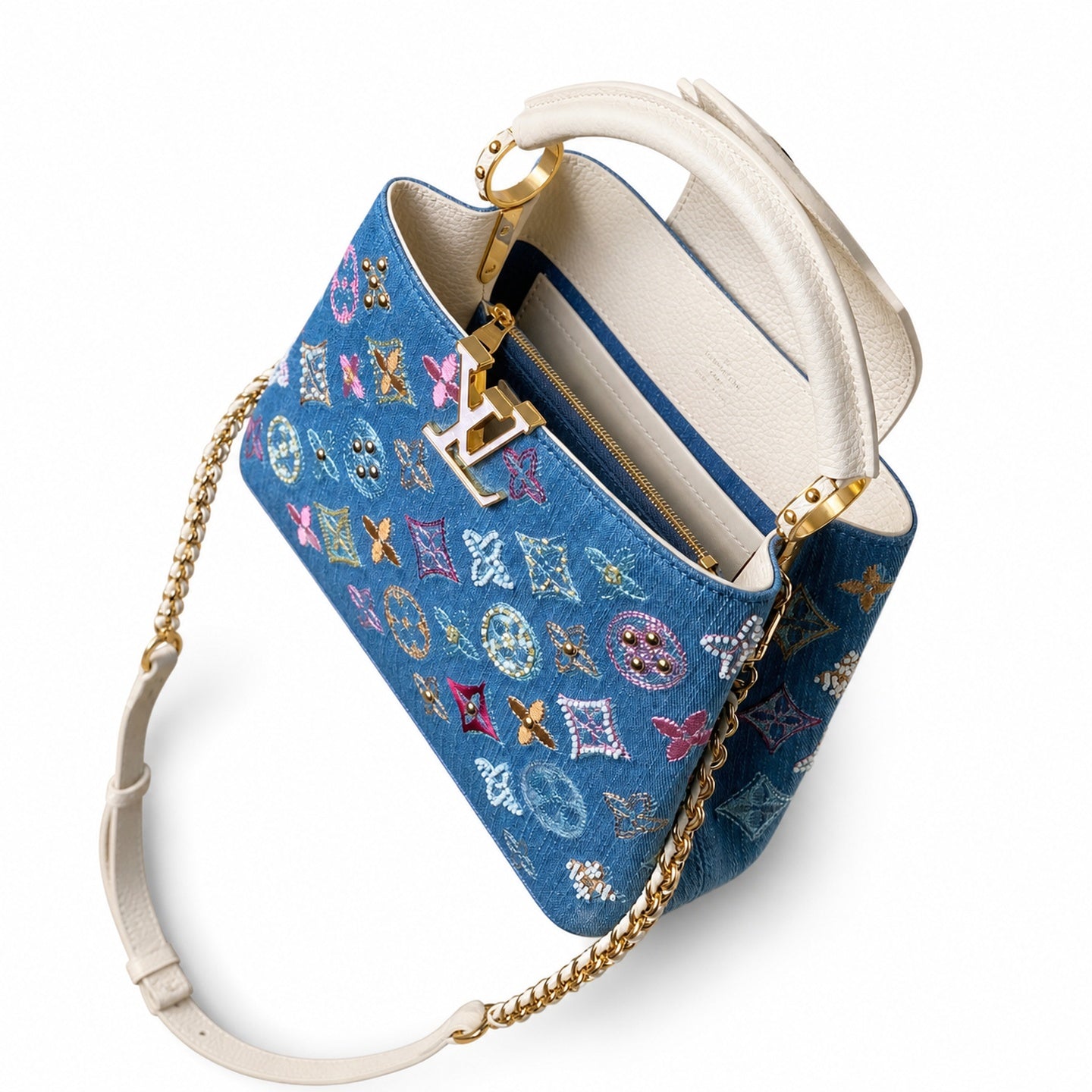 Louis Vuitton Capucines Small Embroidered Denim Leather Handbag