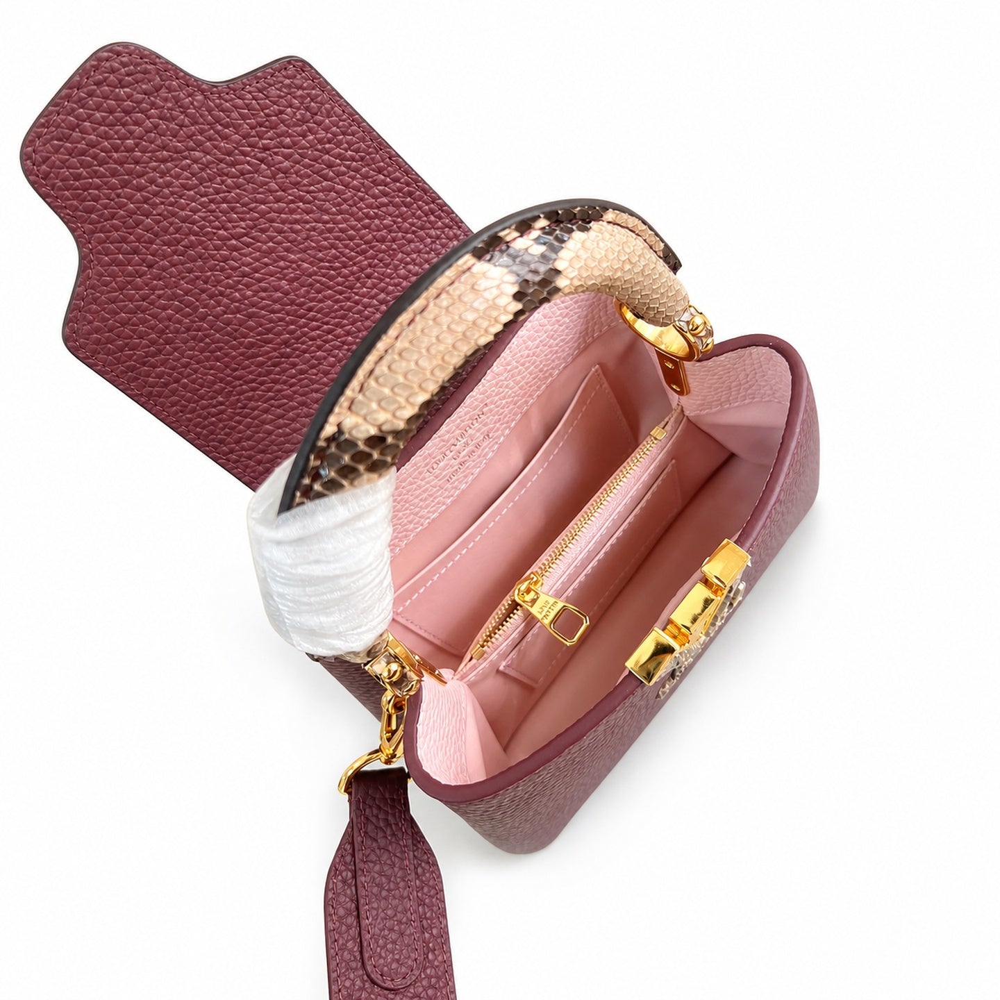 Louis Vuitton Capucines Mini Snakeskin Leather Burgundy Handbag