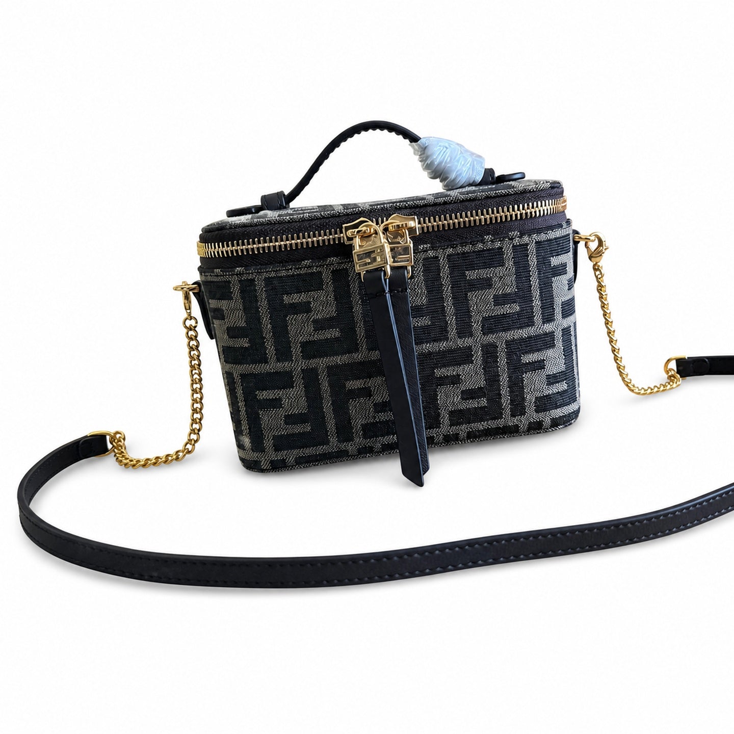 Fendi Mini Jacquard Leather Brown Vanity Bag
