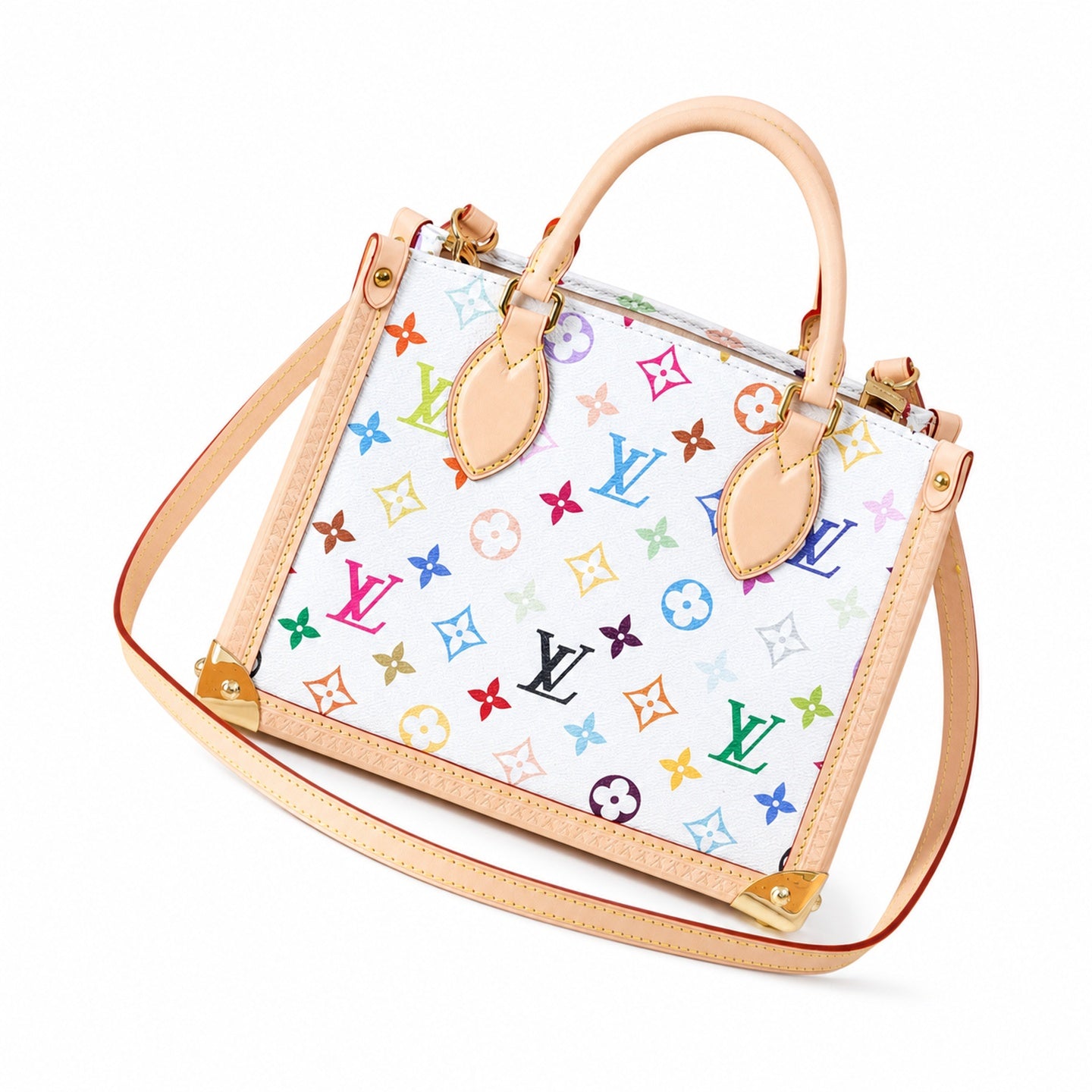 Louis Vuitton OnTheGo Small Canvas Leather White Handbag