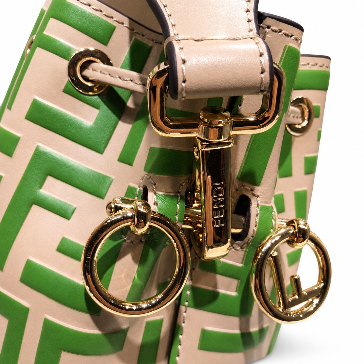 Fendi Mon Tresor Small Leather Beige Green Bucket Bag