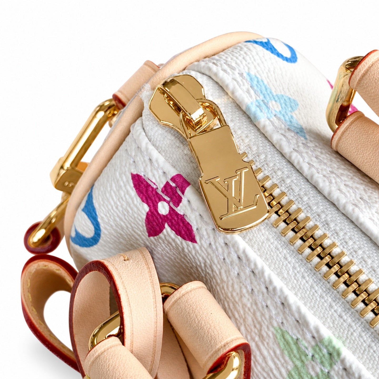 Louis Vuitton Speedy Takashi Murakami Canvas Leather White Handbag