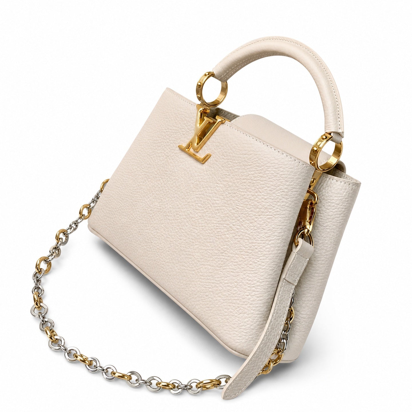 Louis Vuitton Capucines Small Leather Beige Gray Handbag