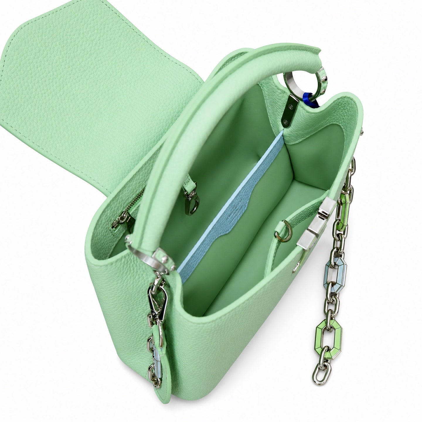 Louis Vuitton Capucines Small Leather Green Silver Handbag