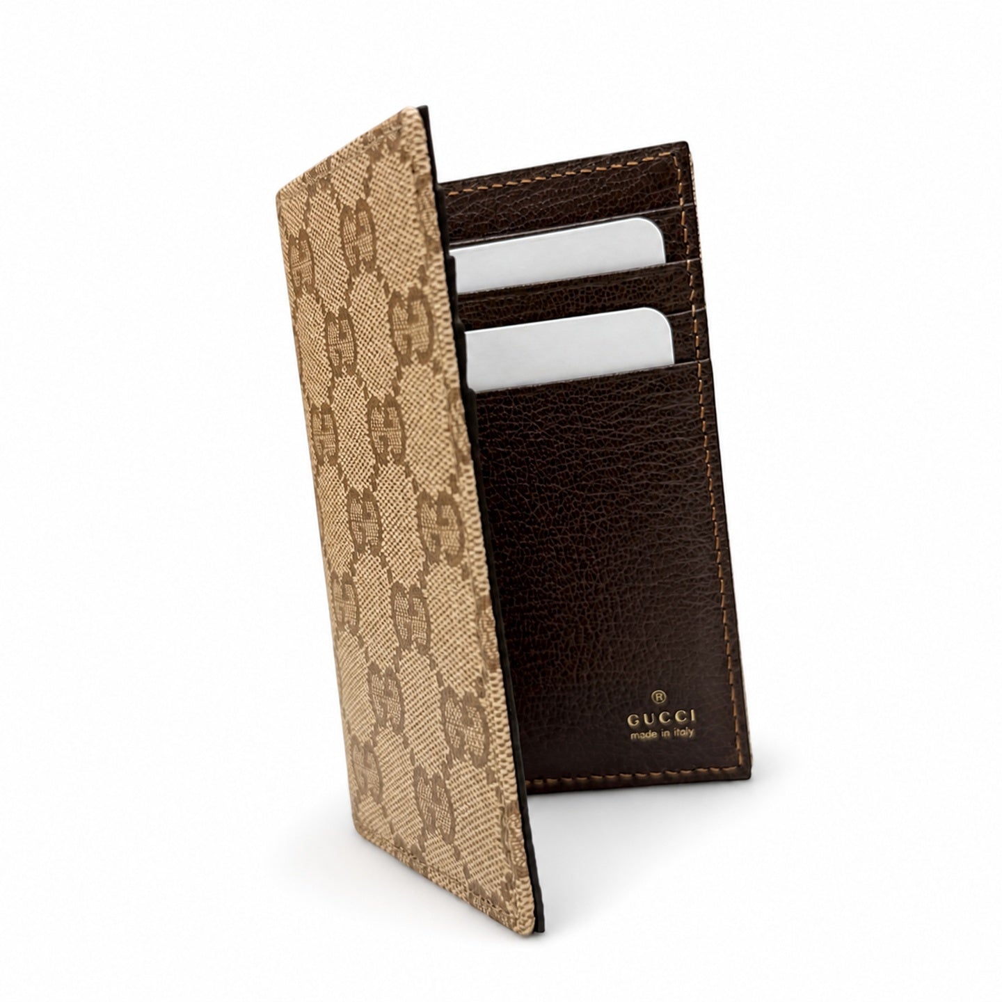 Gucci Canvas Leather Brown Gold Silver Card Holder