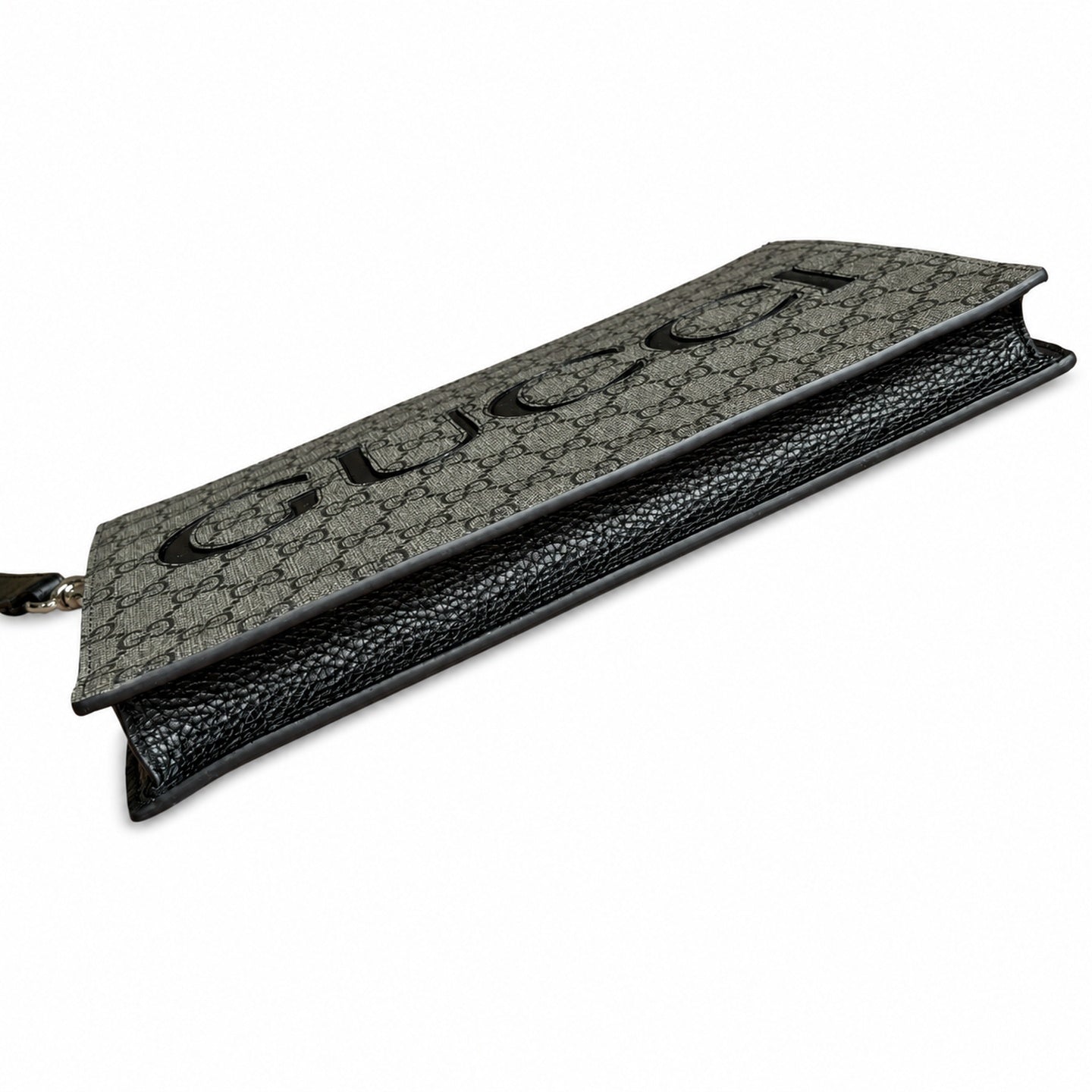 Gucci Supreme Cotton Canvas Leather Black Gray Clutch