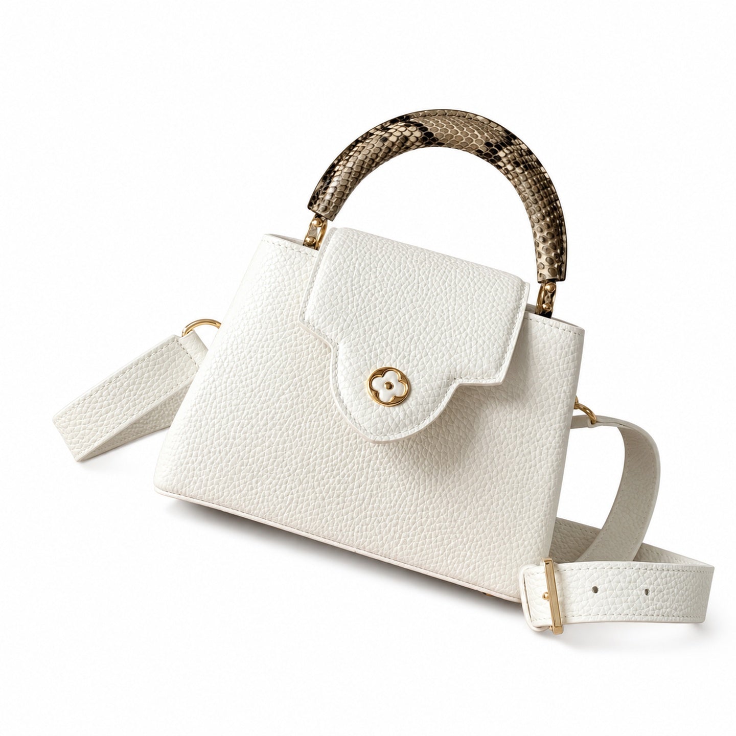 Louis Vuitton Capucines Mini Snakeskin Leather White Gold Handbag