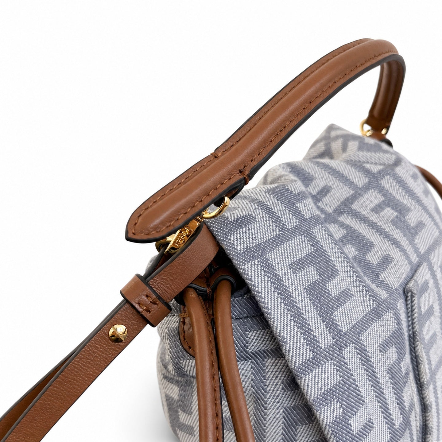 Fendi Baguette Small Embroidered Denim Leather Gray Brown Blue Bag