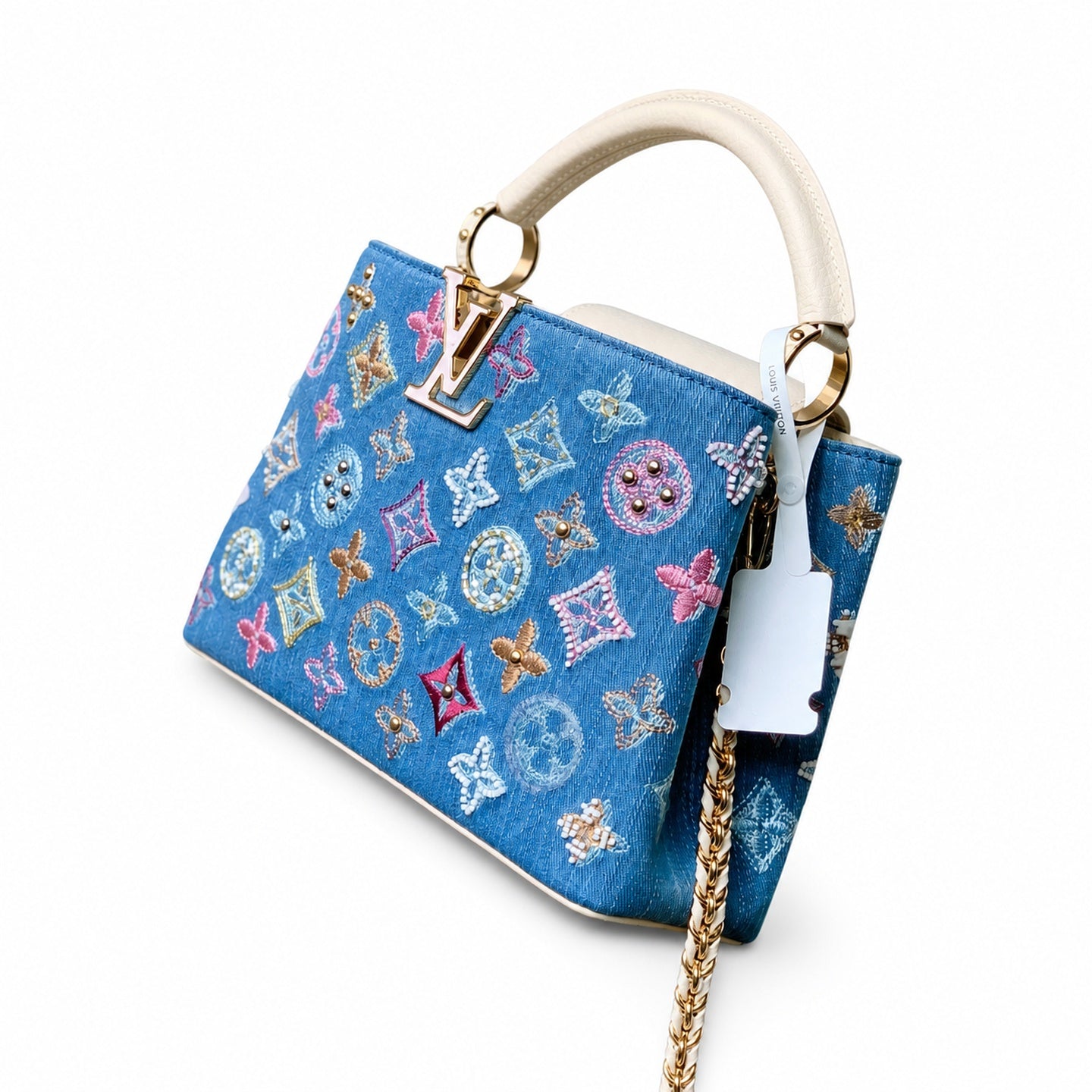Louis Vuitton Capucines Small Embroidered Denim Leather Handbag