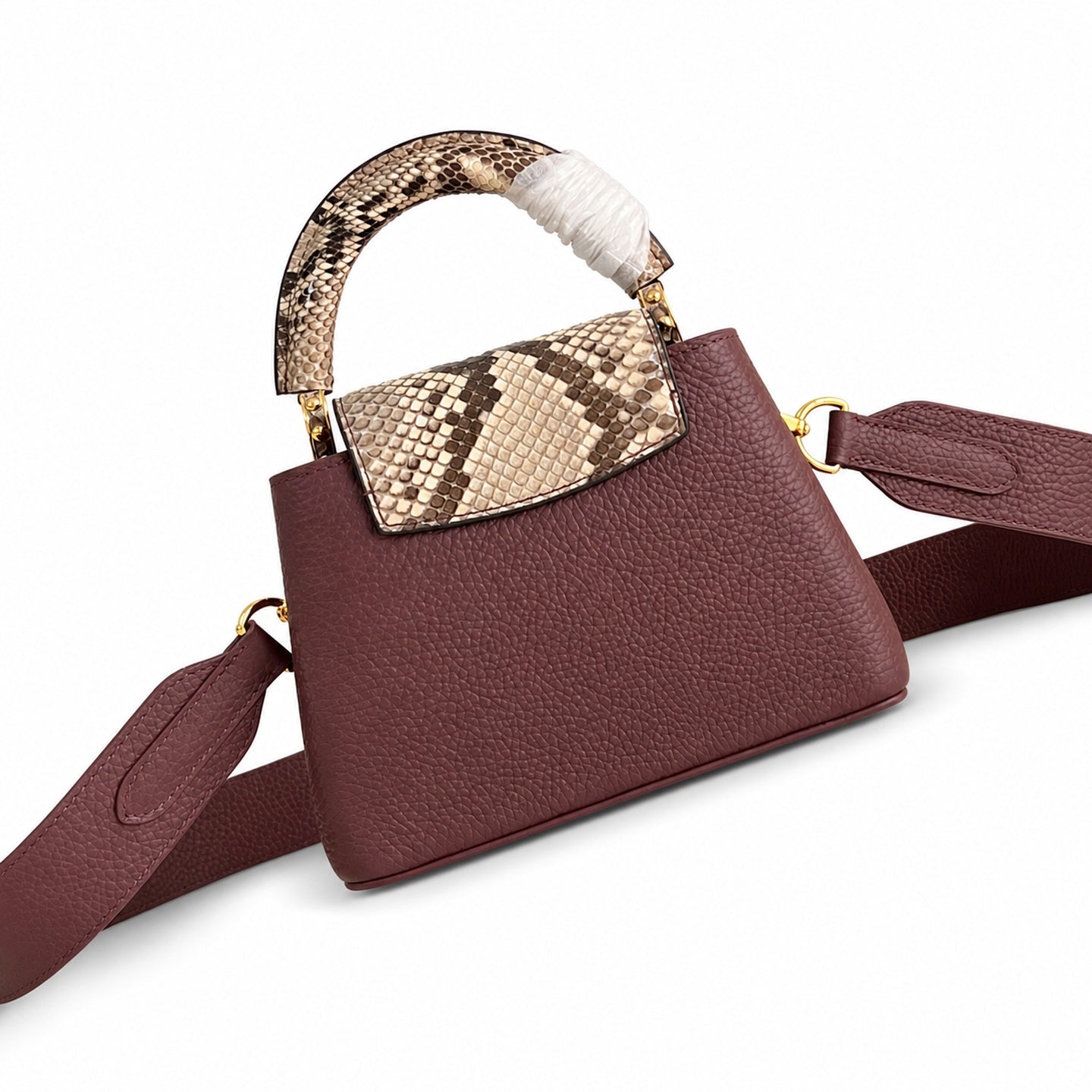 Louis Vuitton Capucines Mini Snakeskin Leather Burgundy Handbag