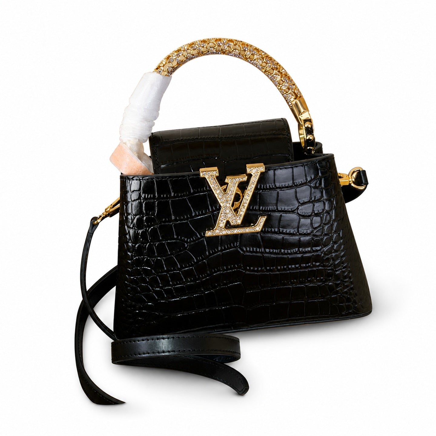 Louis Vuitton Capucines Mini Croc-Embossed Leather Black Handbag