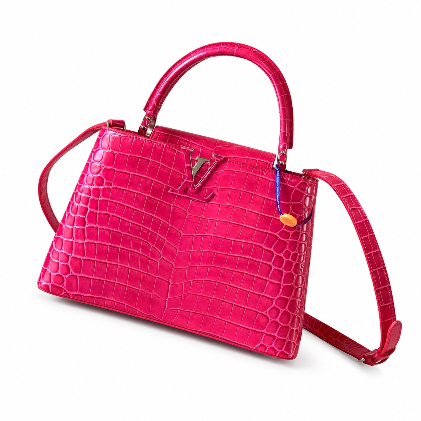 Louis Vuitton Capucines Medium Croc-Embossed Leather Pink Silver Handbag