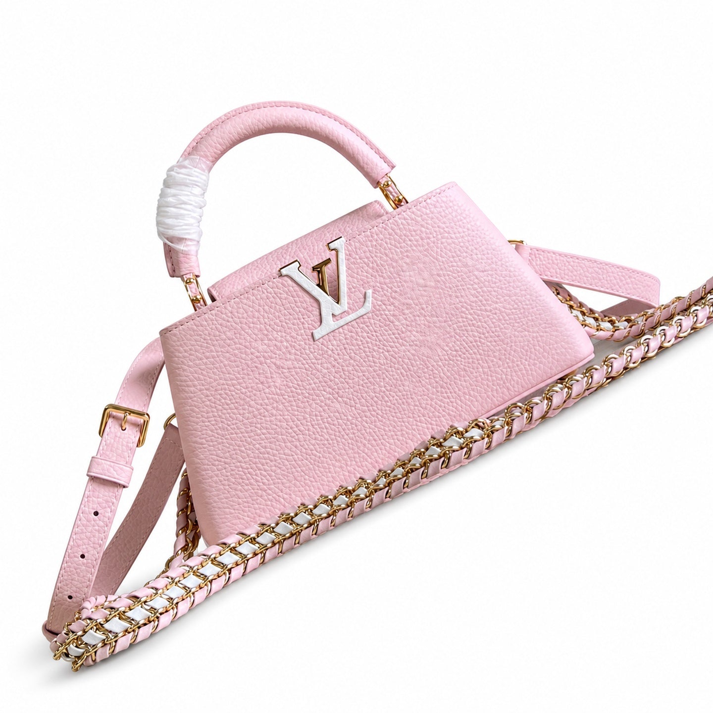 Louis Vuitton Capucines Small Knit Leather Pink Handbag