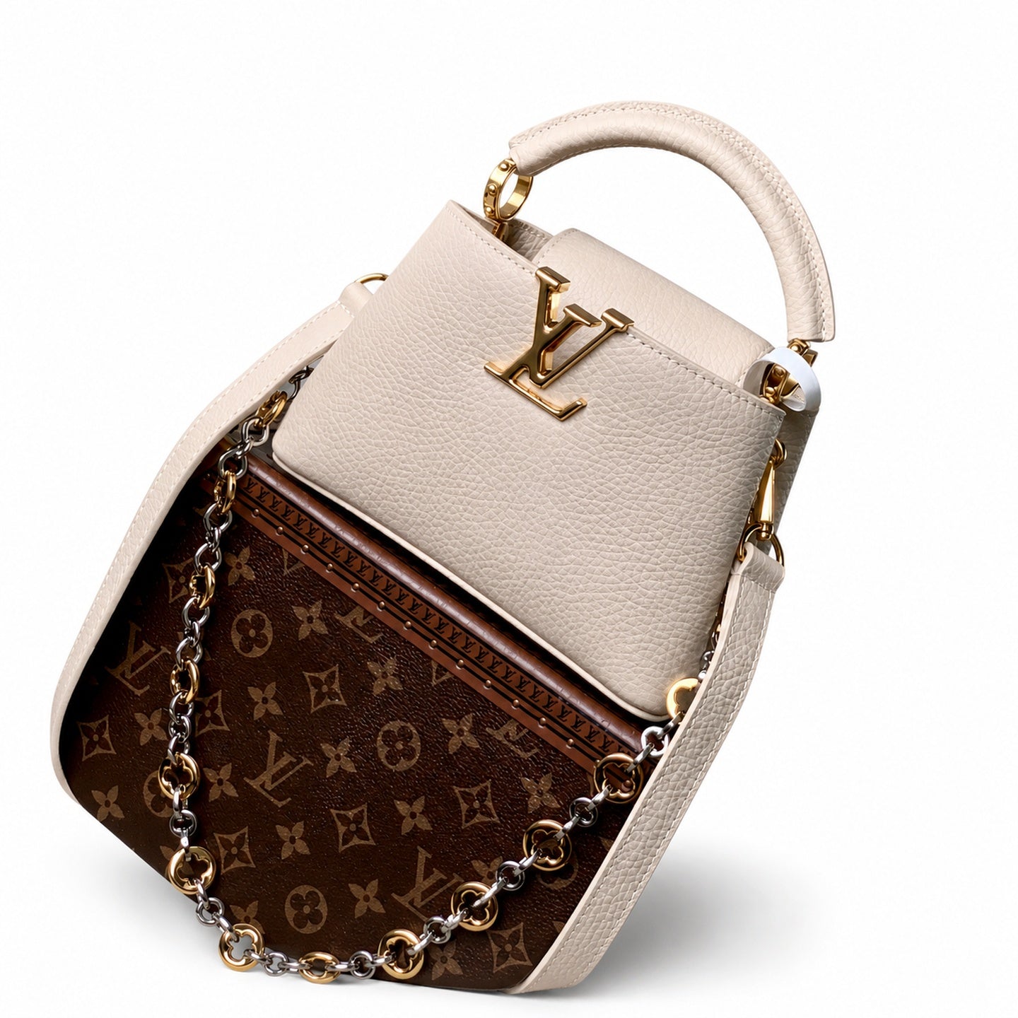 Louis Vuitton Capucines Mini Leather Beige Gray Handbag