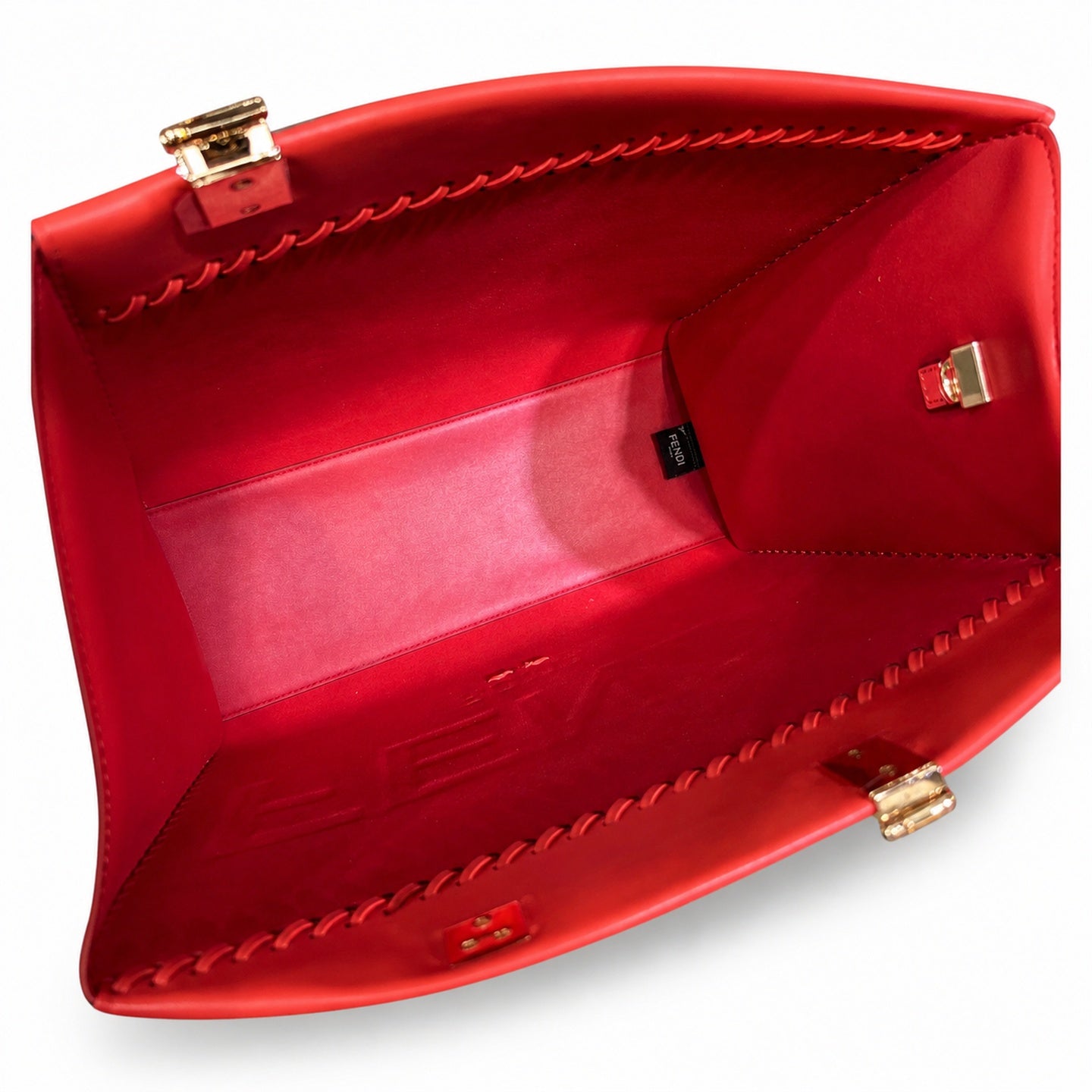 Fendi Sunshine Embroidered Leather Red Tote Bag