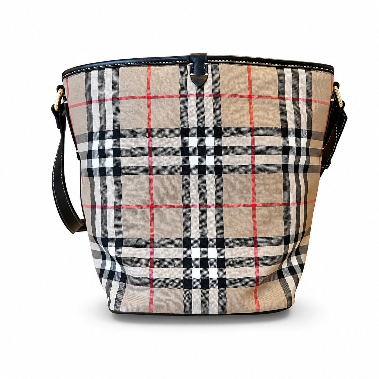 Burberry Leather Check Bucket Bag