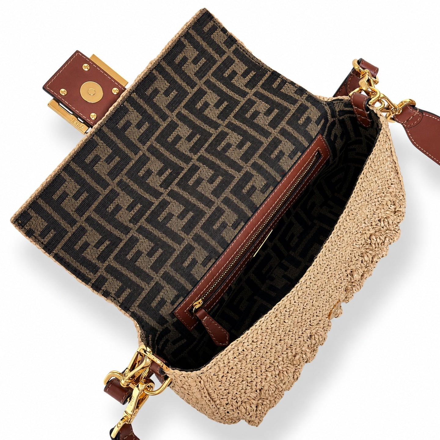 Fendi Baguette Raffia Leather Brown Handbag