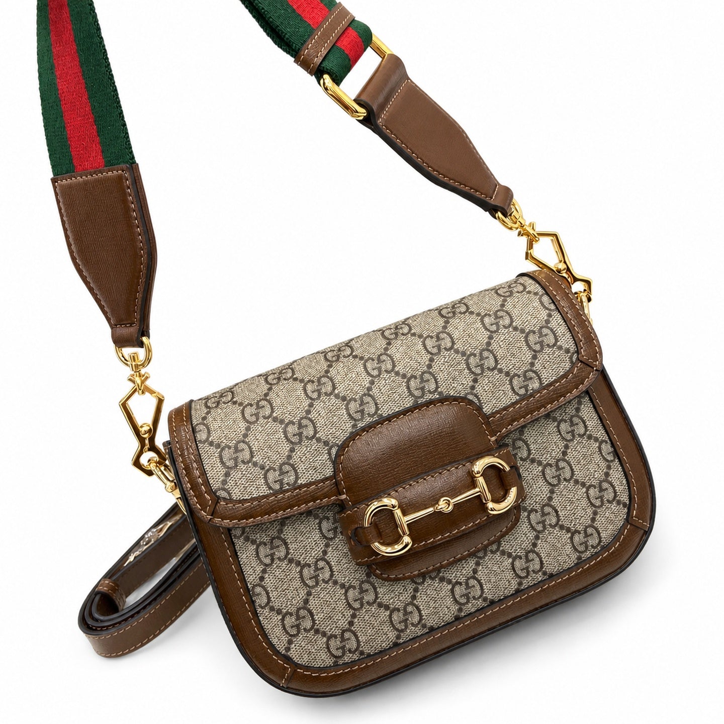 Gucci Horsebit 1955 Supreme Small Cotton Leather Beige Brown Red Green Gold Belt