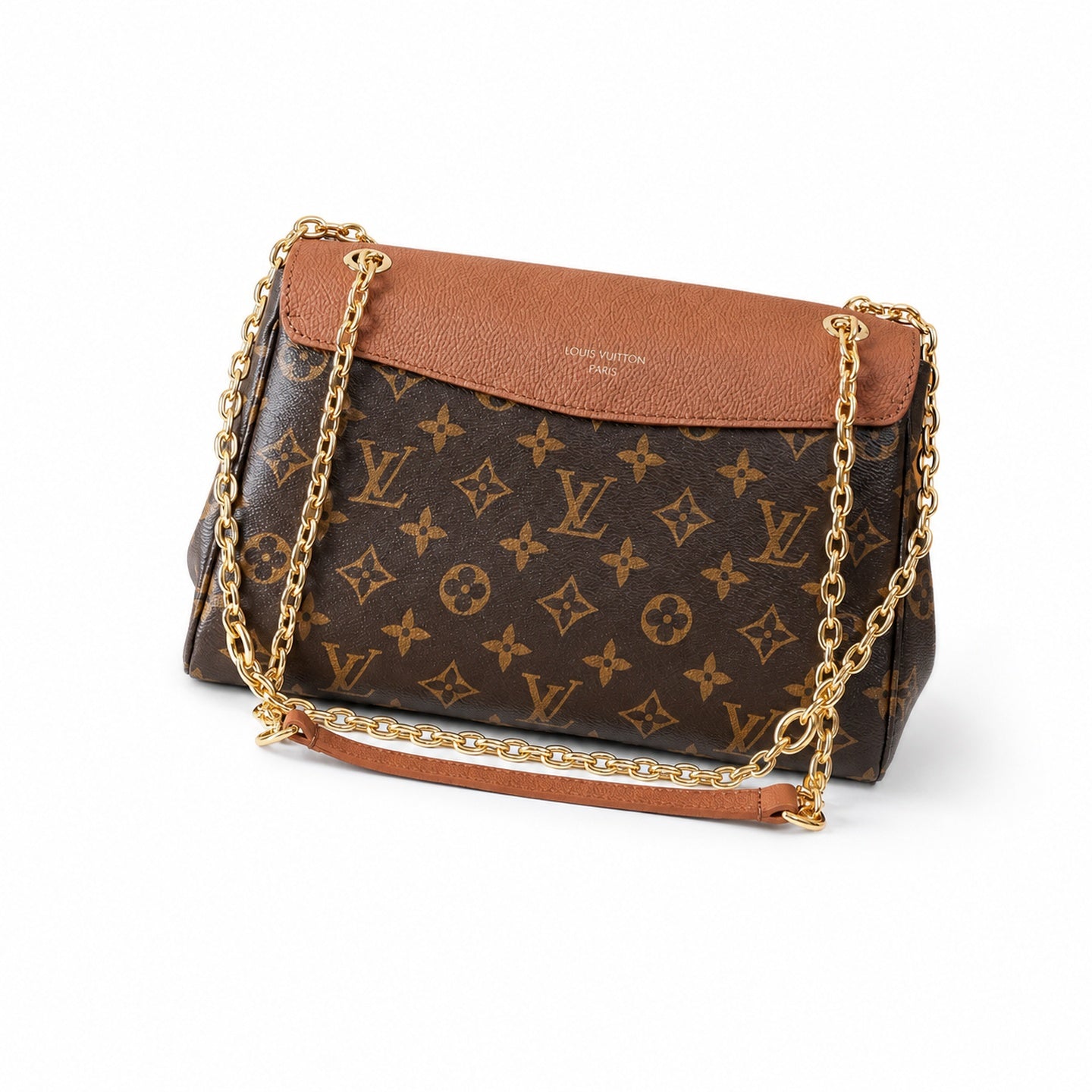 Louis Vuitton Canvas Leather Brown Gold Handbag