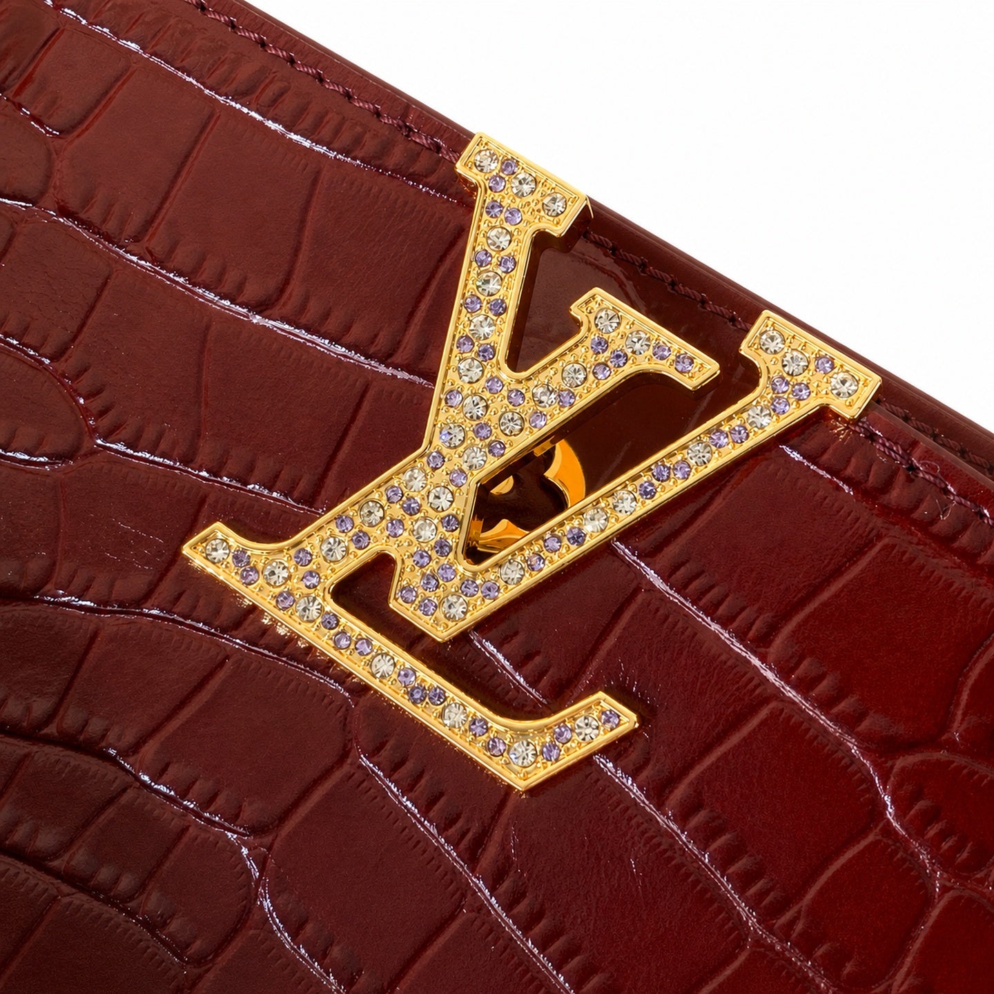 Louis Vuitton Capucines Mini Croc-Embossed Leather Burgundy Handbag