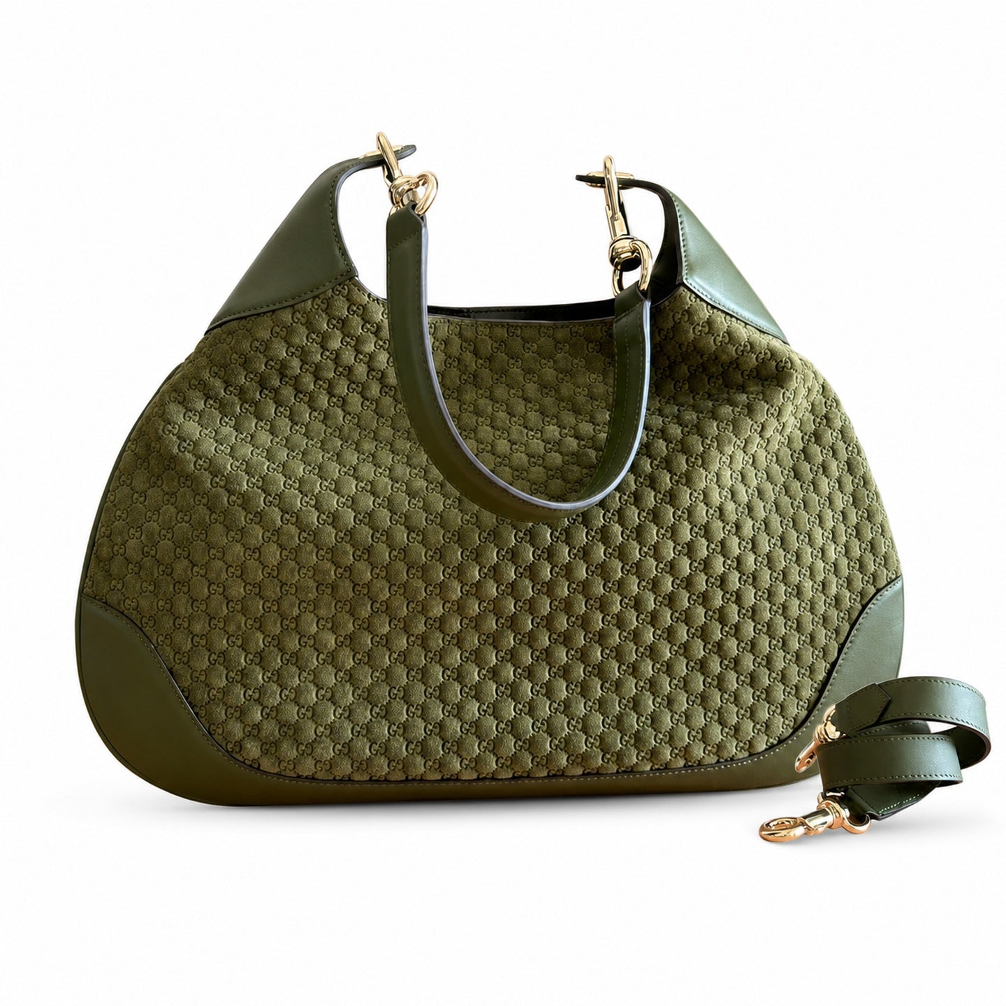 Gucci Suede Velvet Leather Brown Green Gold Bag