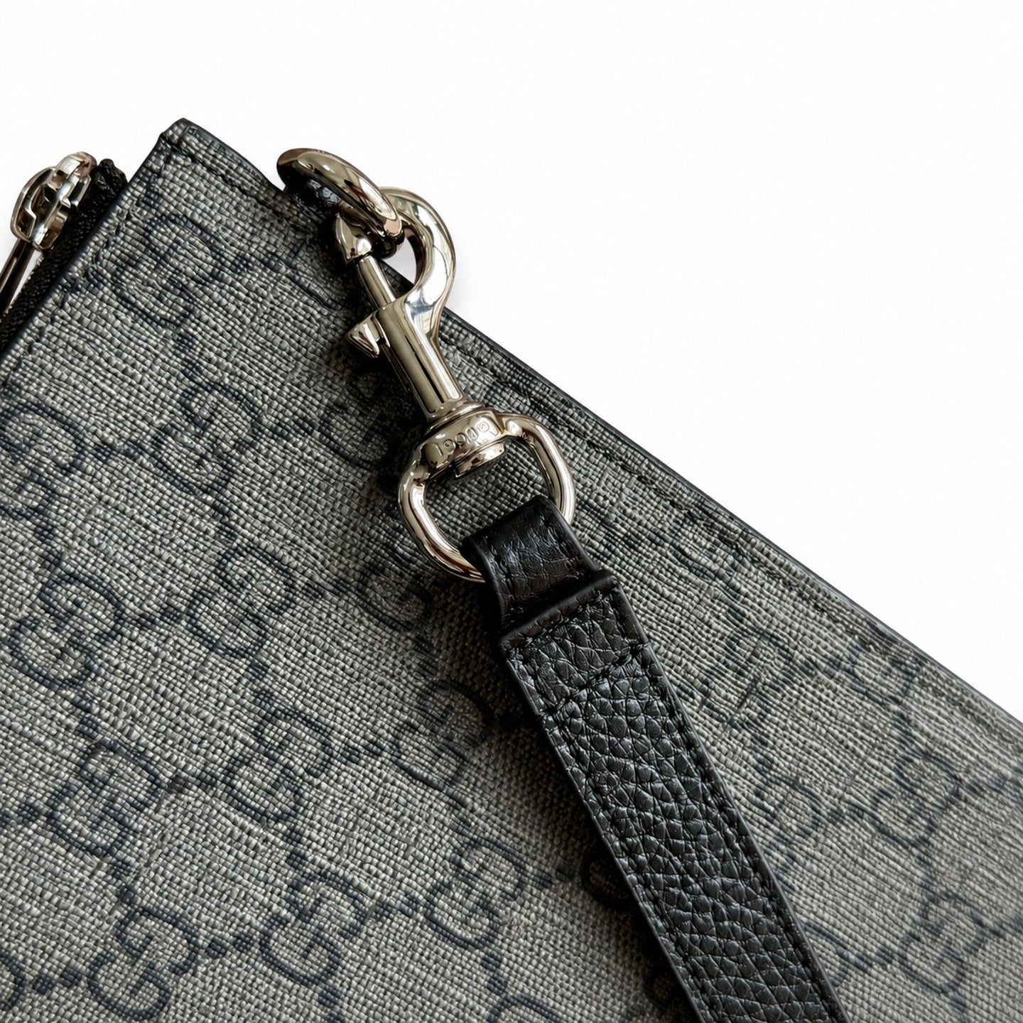 Gucci Supreme Cotton Canvas Leather Black Gray Clutch