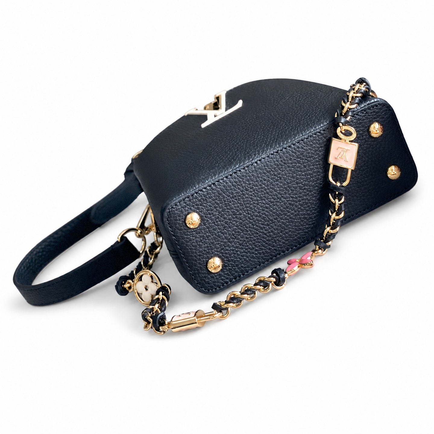 Louis Vuitton Capucines Mini Leather Black White Gold Handbag