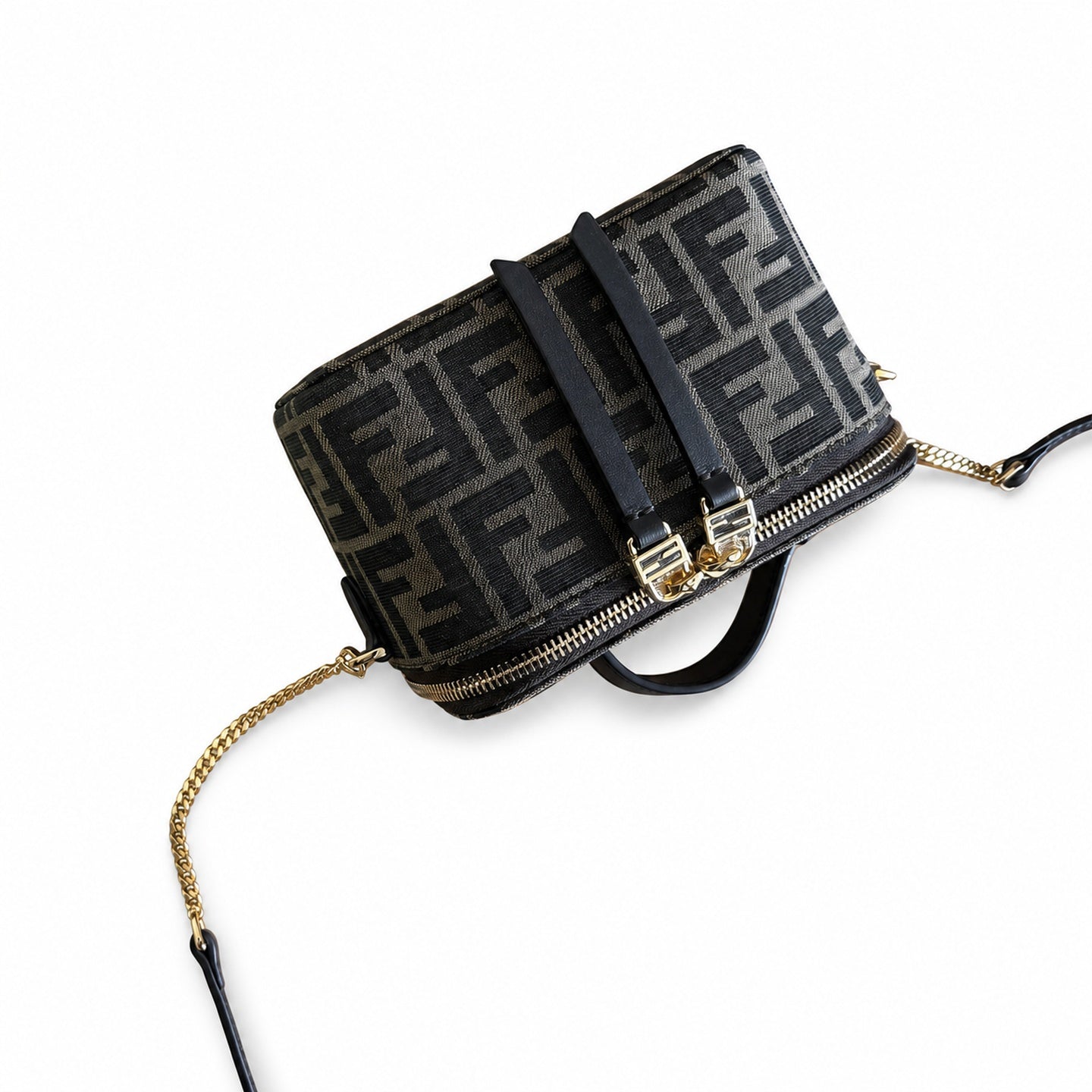 Fendi Mini Jacquard Leather Brown Vanity Bag