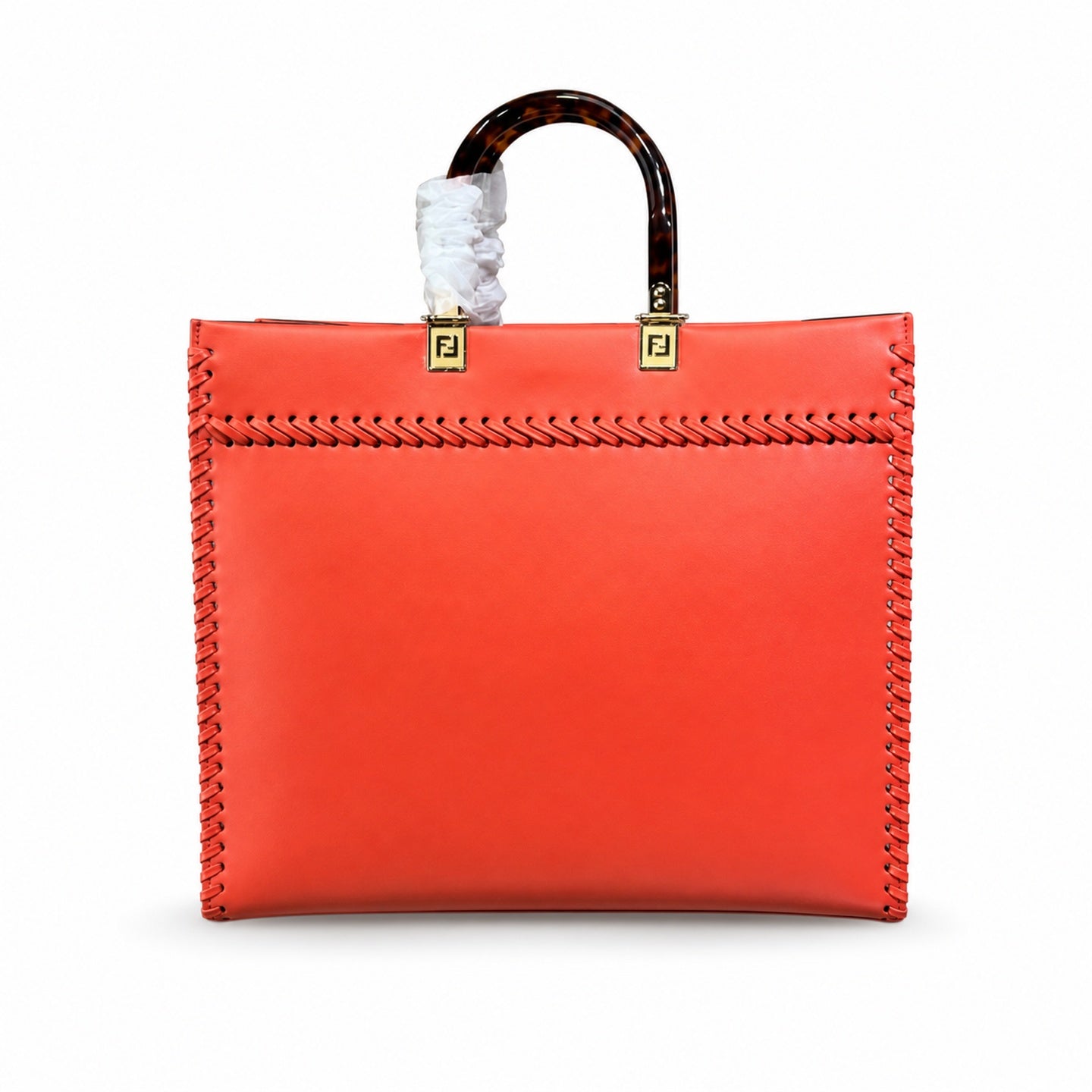 Fendi Sunshine Embroidered Leather Red Tote Bag