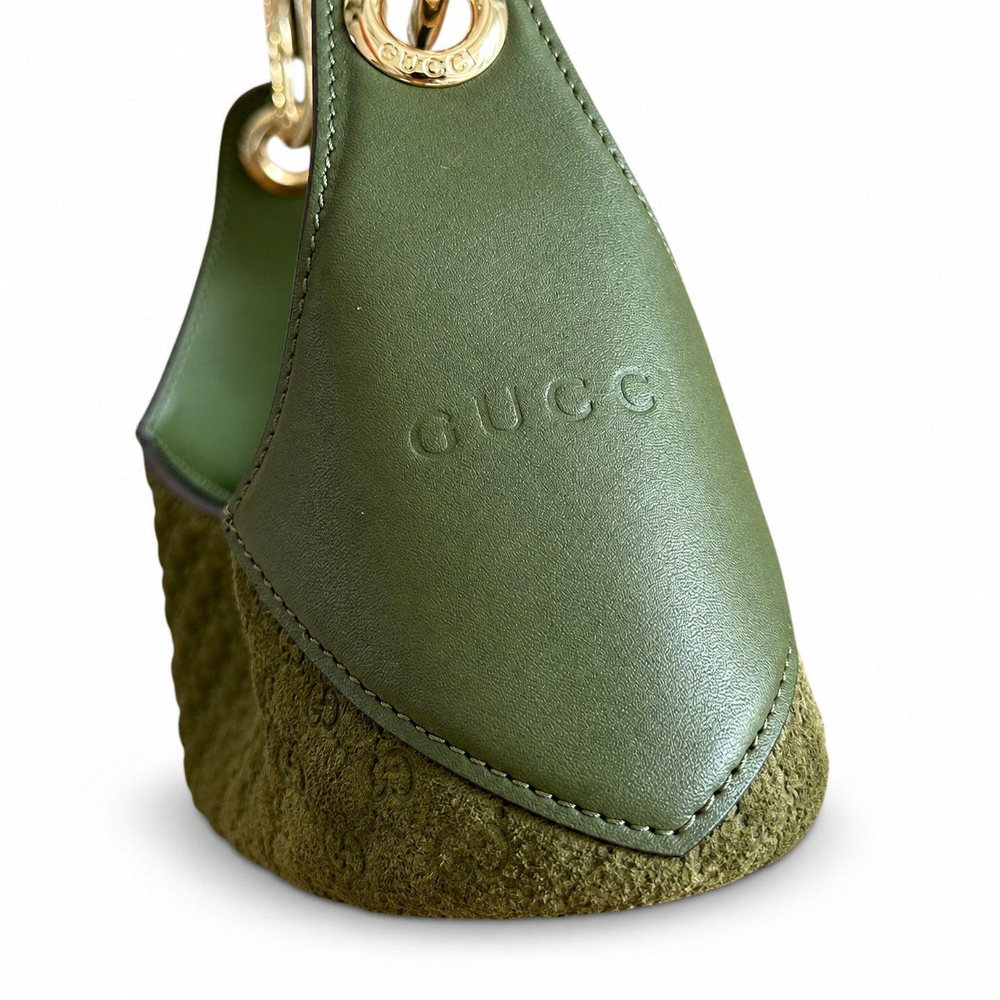 Gucci Suede Velvet Leather Brown Green Gold Bag