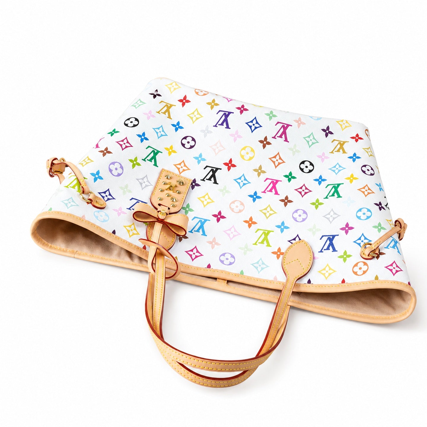 Louis Vuitton Neverfull Medium Canvas Leather White Handbag