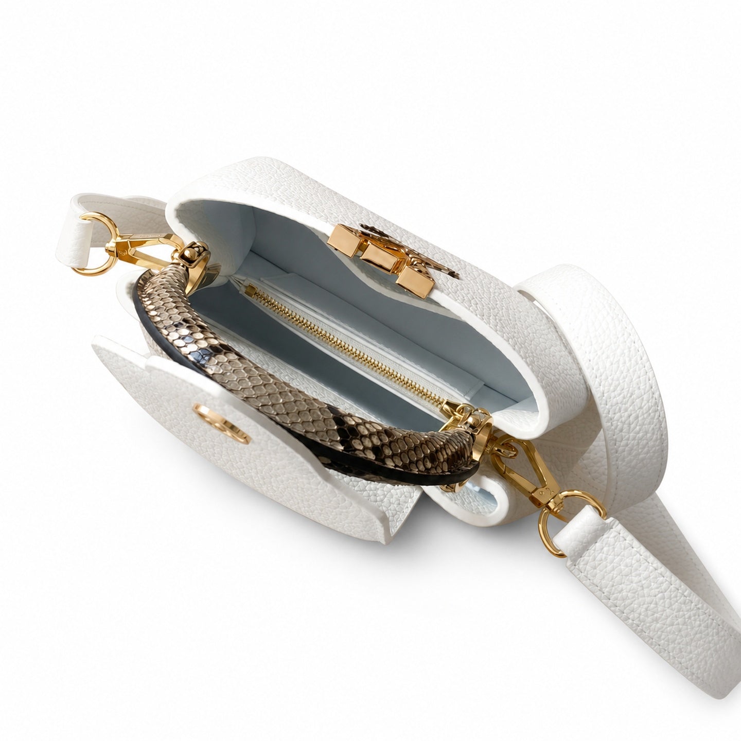 Louis Vuitton Capucines Mini Snakeskin Leather White Gold Handbag
