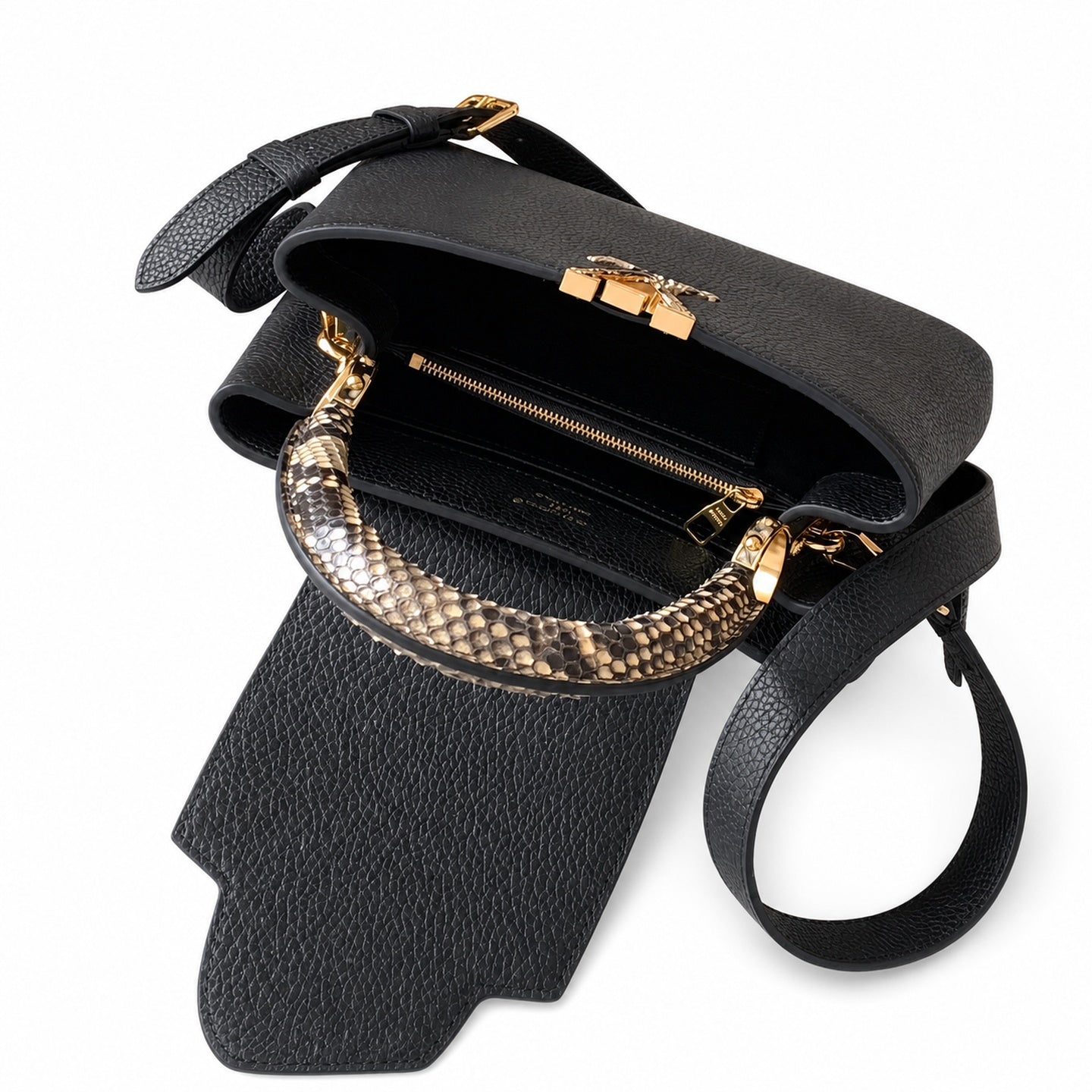 Louis Vuitton Capucines Mini Snakeskin Leather Black Gold Handbag