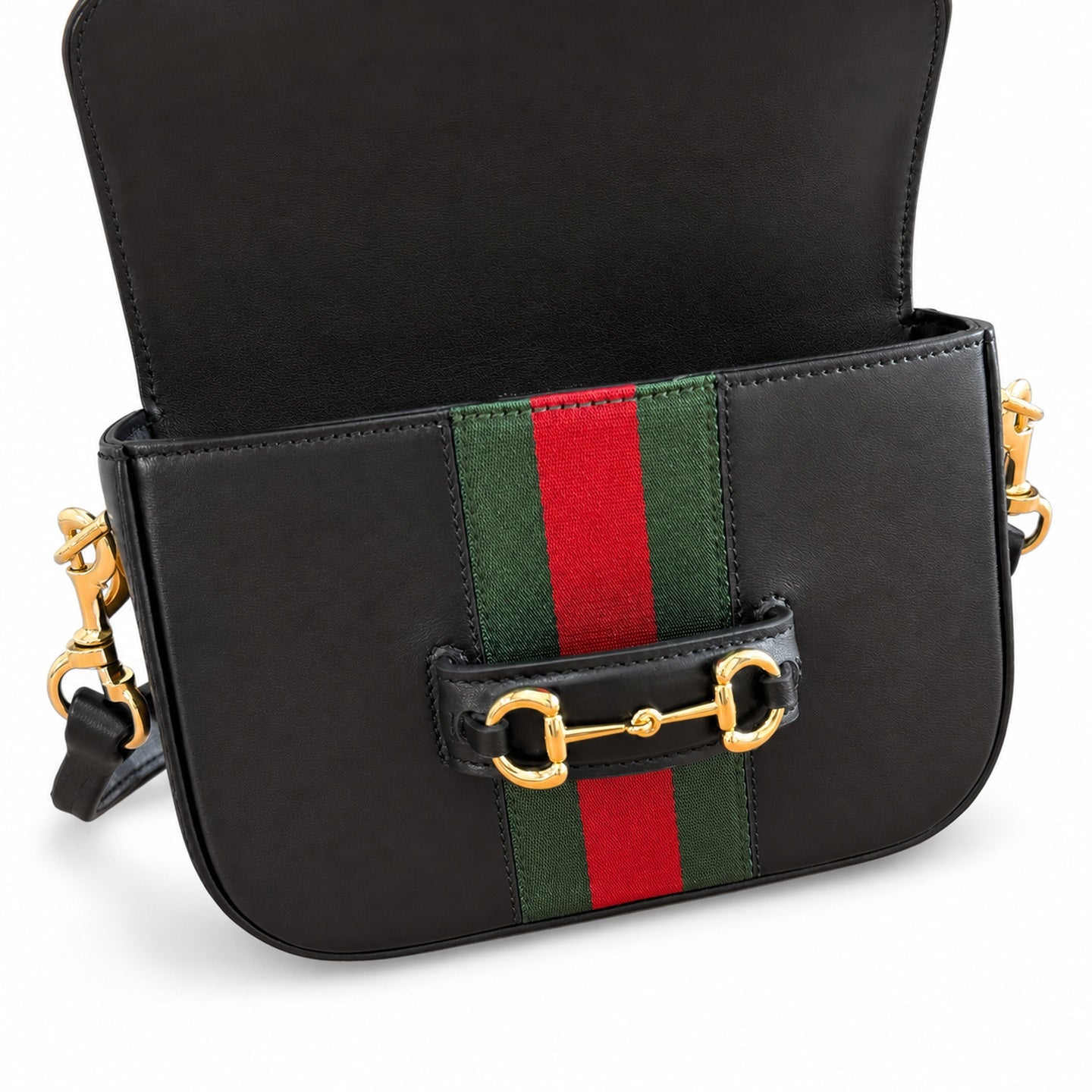 Gucci Horsebit 1955 Canvas Leather Black Beige Brown Gold Bag