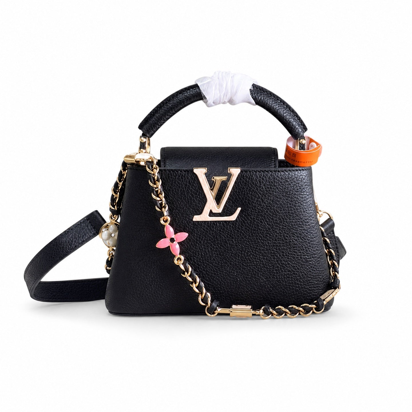 Louis Vuitton Capucines Mini Leather Black White Gold Handbag