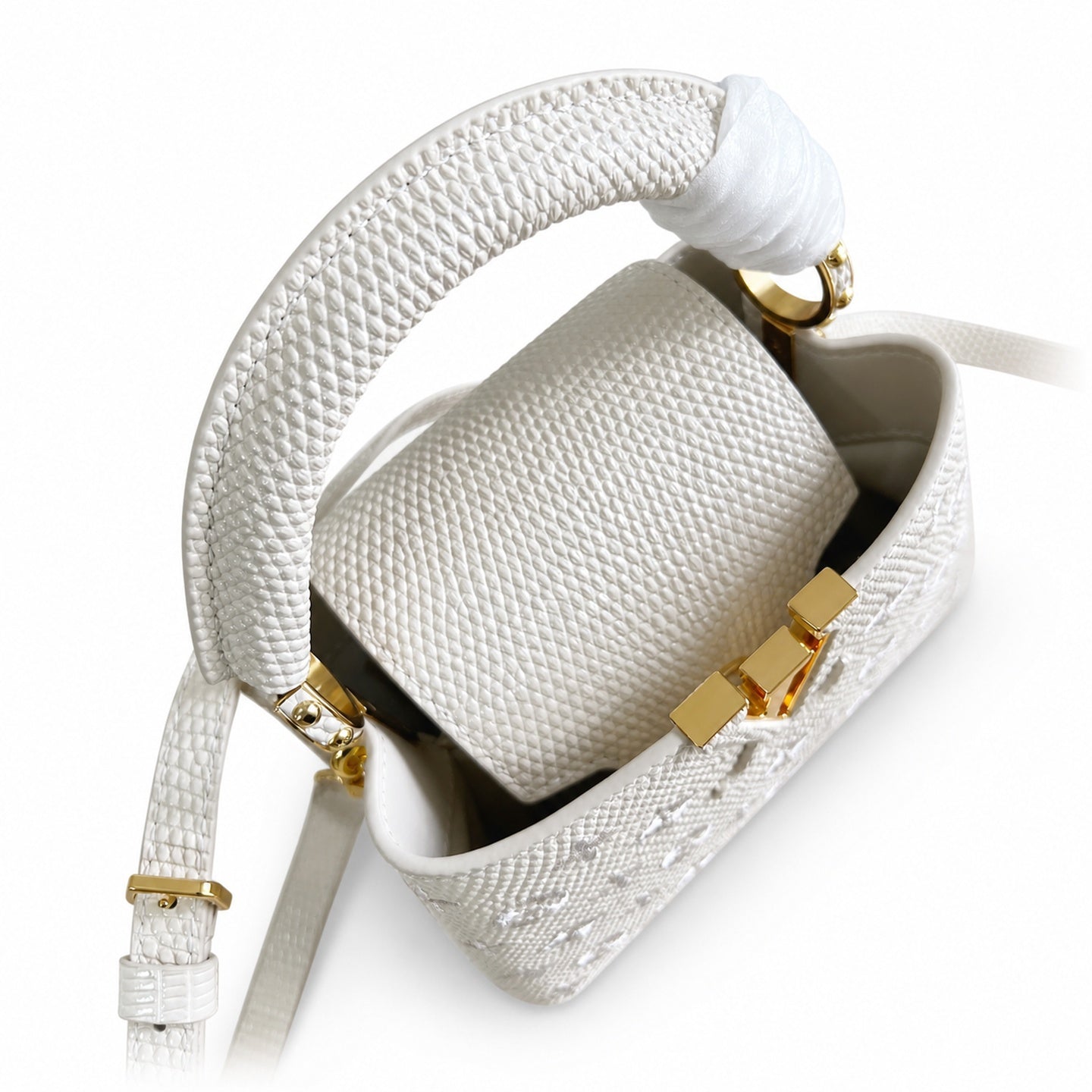 Louis Vuitton Capucines Mini Embroidered Leather White Handbag
