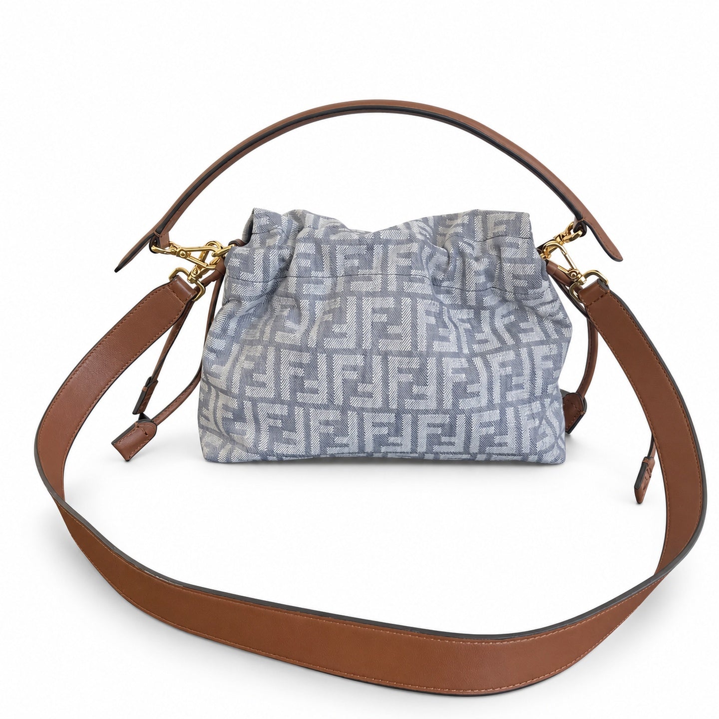 Fendi Mama Baguette Embroidered Denim Leather Gray Brown Blue Bag
