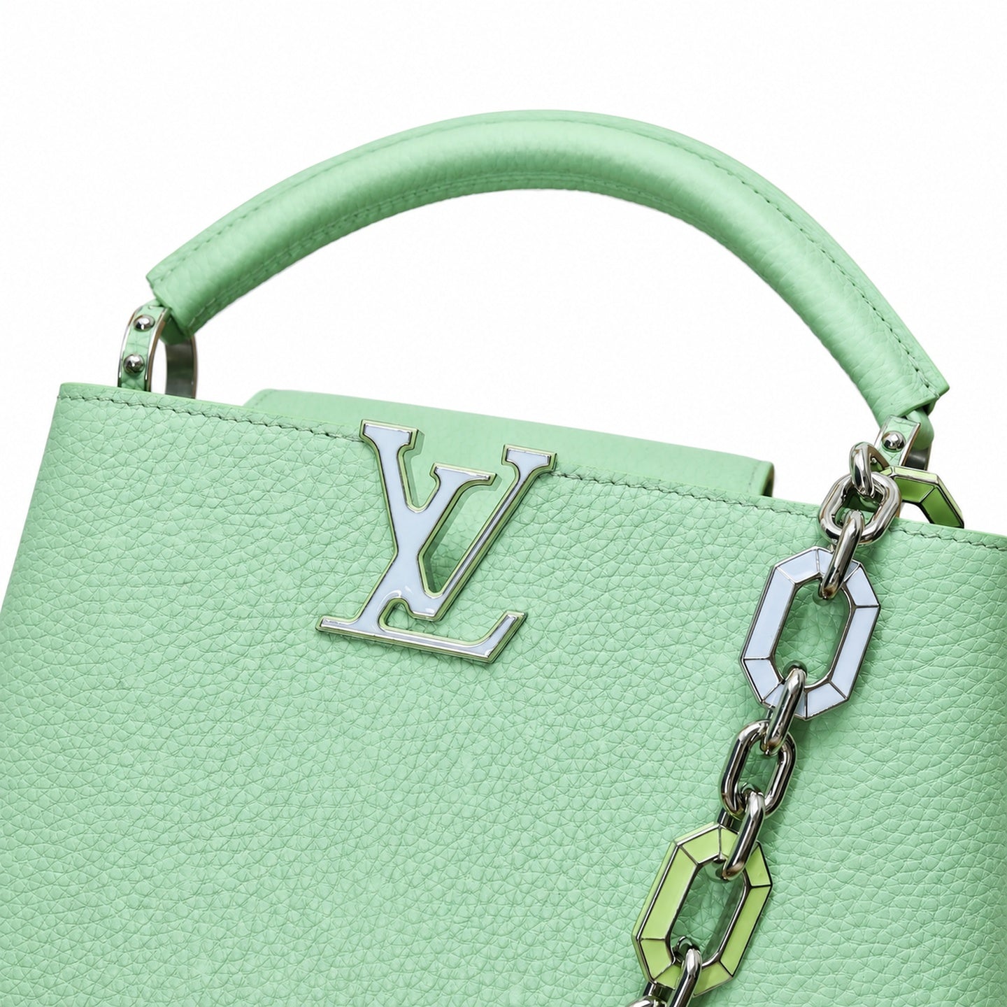 Louis Vuitton Capucines Small Leather Green Silver Handbag
