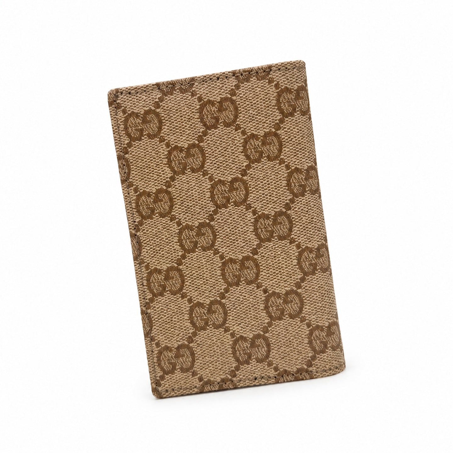 Gucci Canvas Leather Brown Gold Silver Card Holder
