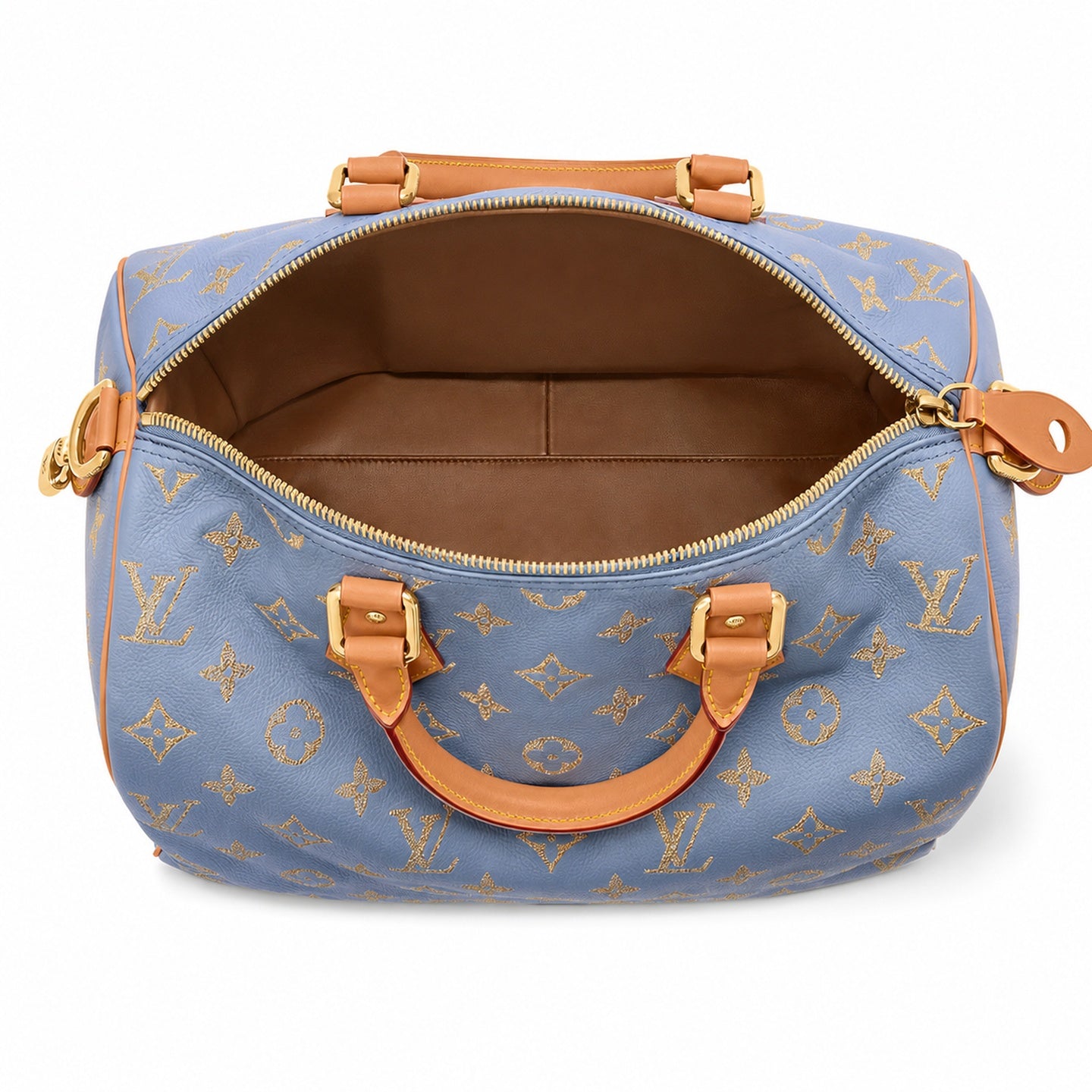 Louis Vuitton Speedy Bandouliere Embroidered Leather Gray Blue Gold Handbag