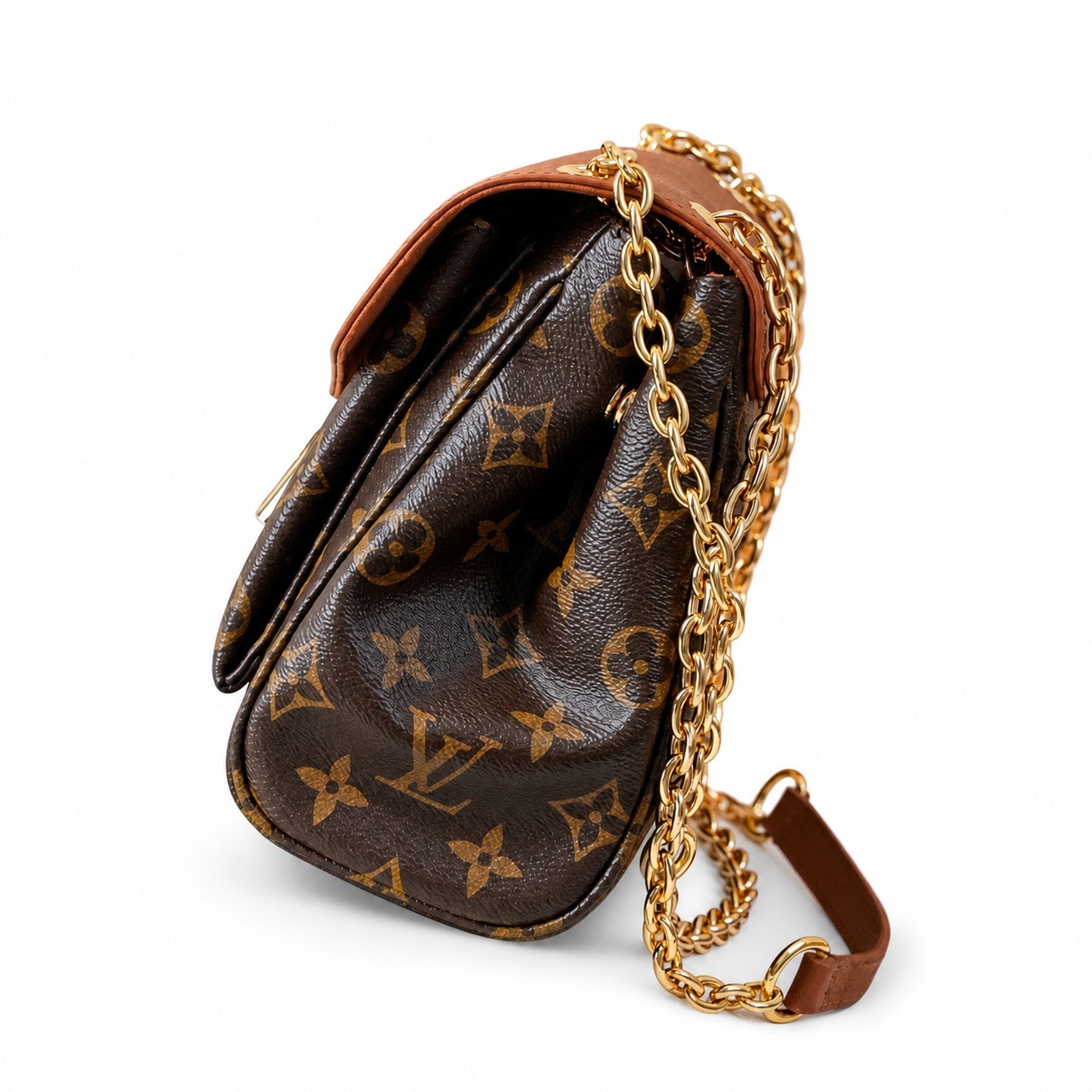 Louis Vuitton Canvas Leather Brown Gold Handbag