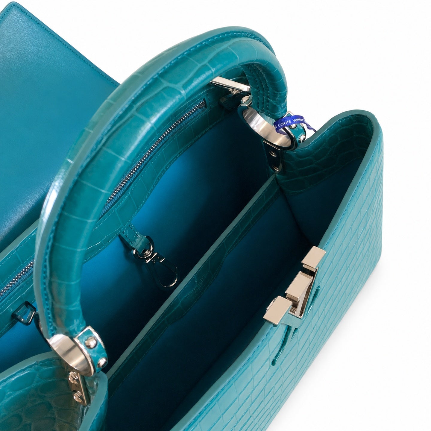 Louis Vuitton Capucines Medium Croc-Embossed Leather Green Silver Handbag